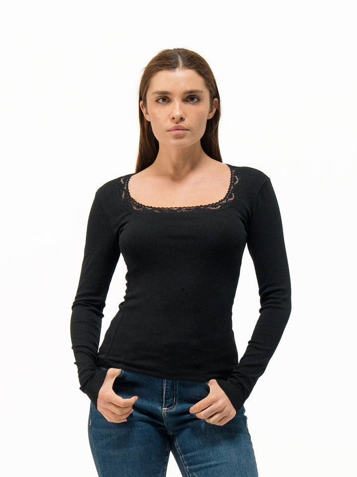 LACE SQUARE NECK LONG SLEEVE TOP