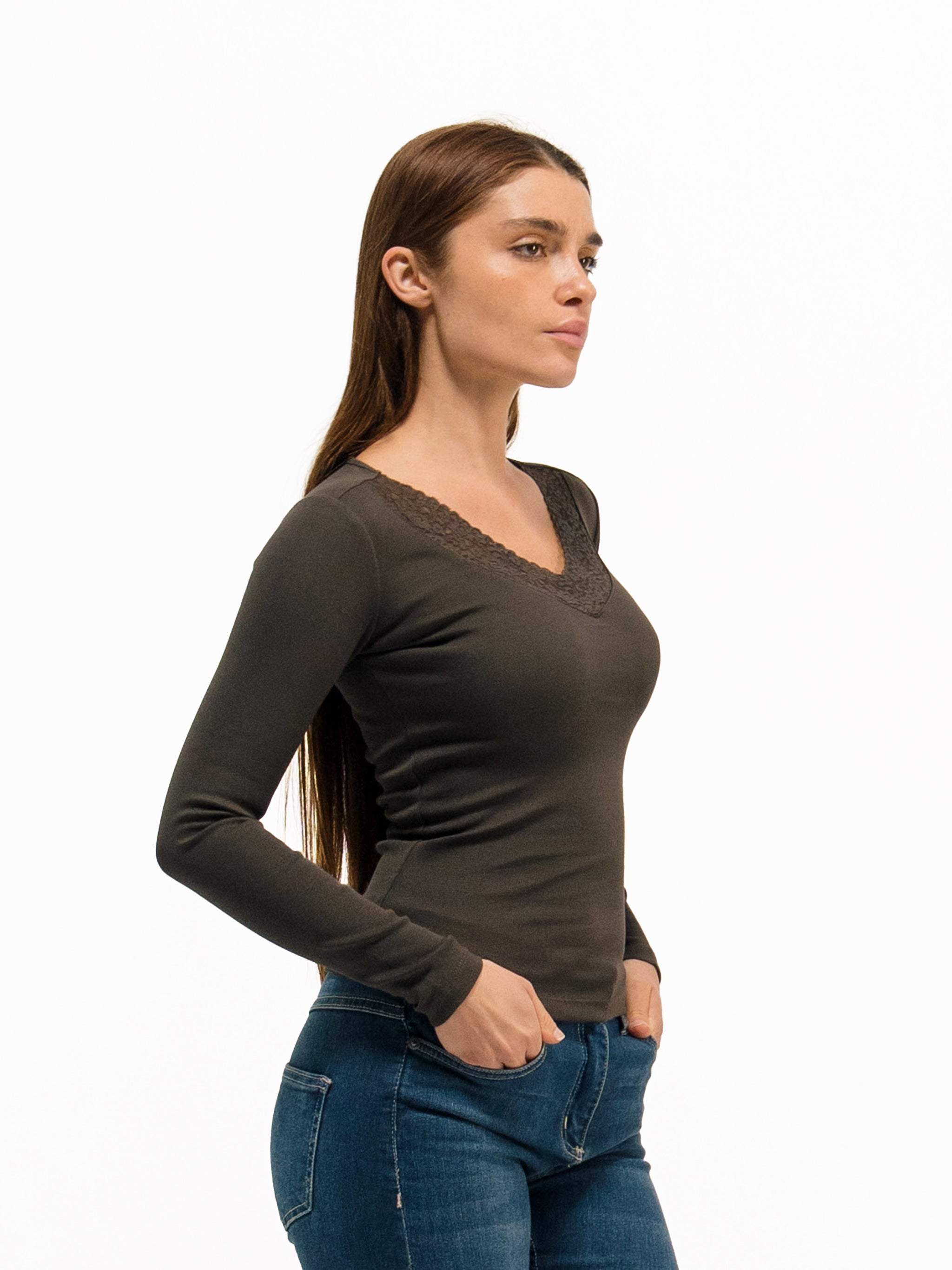 LACE V-NECK LONG SLEEVE TOP