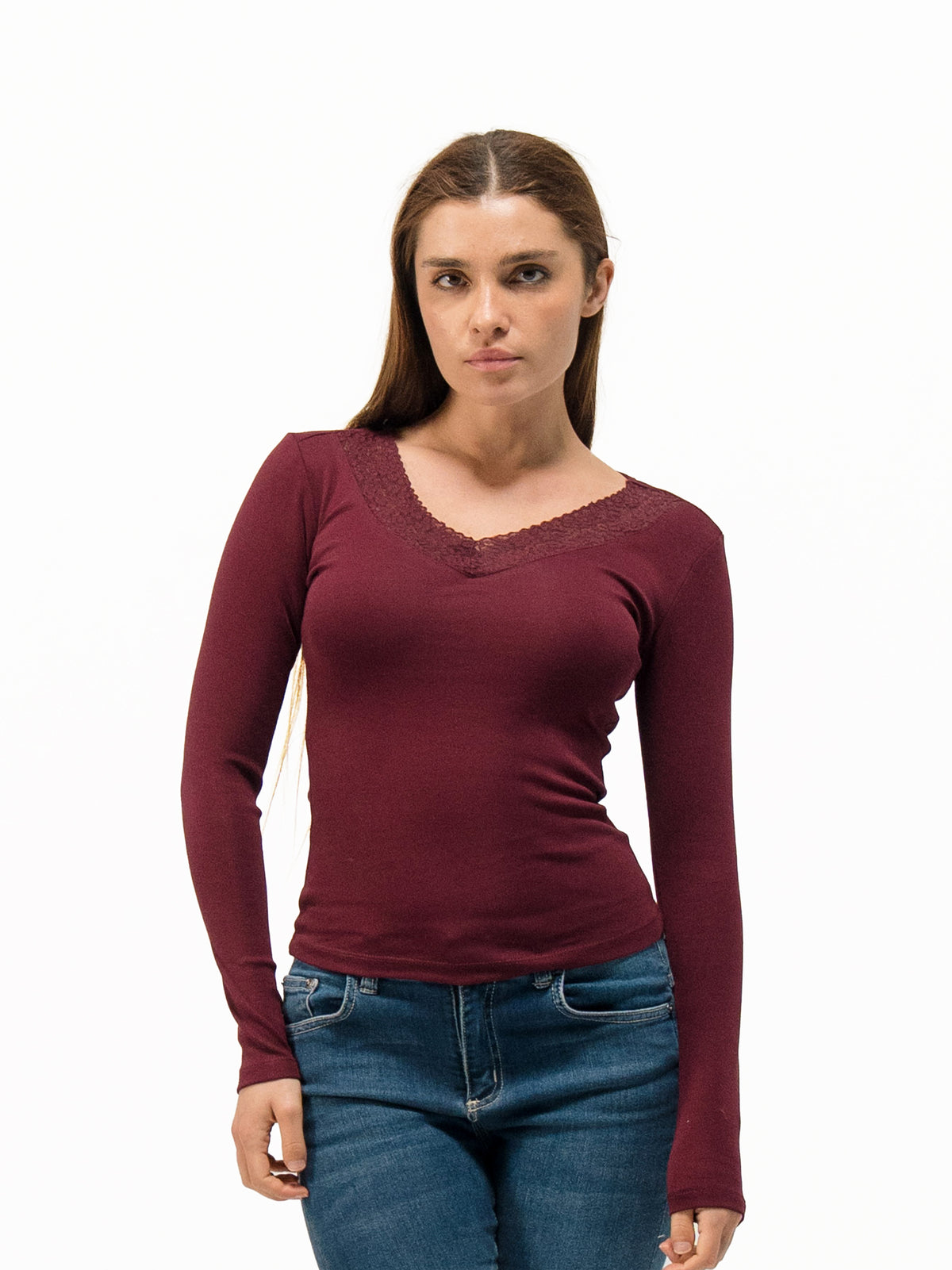 LACE V-NECK LONG SLEEVE TOP