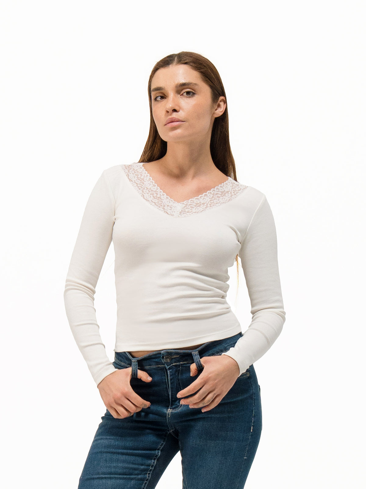 LACE V-NECK LONG SLEEVE TOP