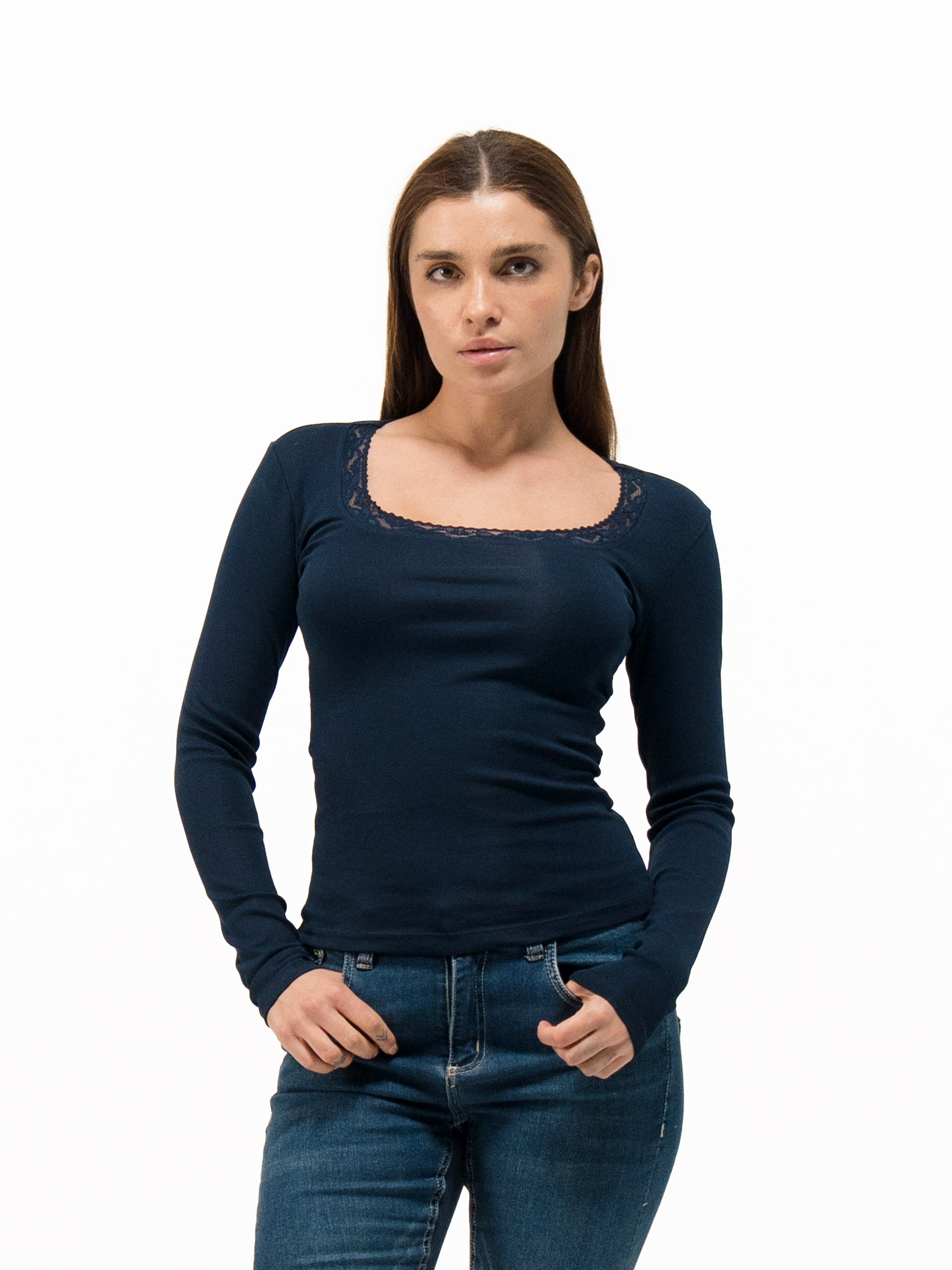 LACE SQUARE NECK LONG SLEEVE TOP