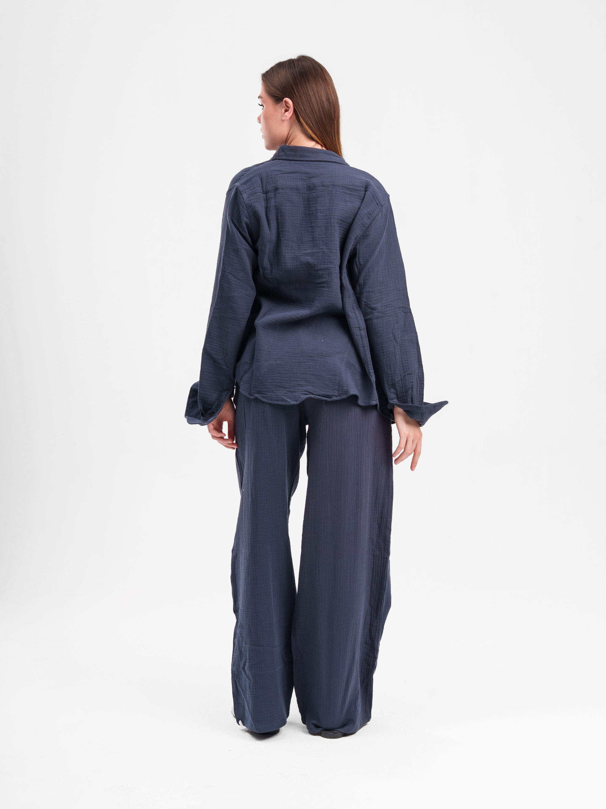 NAVY RIPPLED LINEN SHIRT