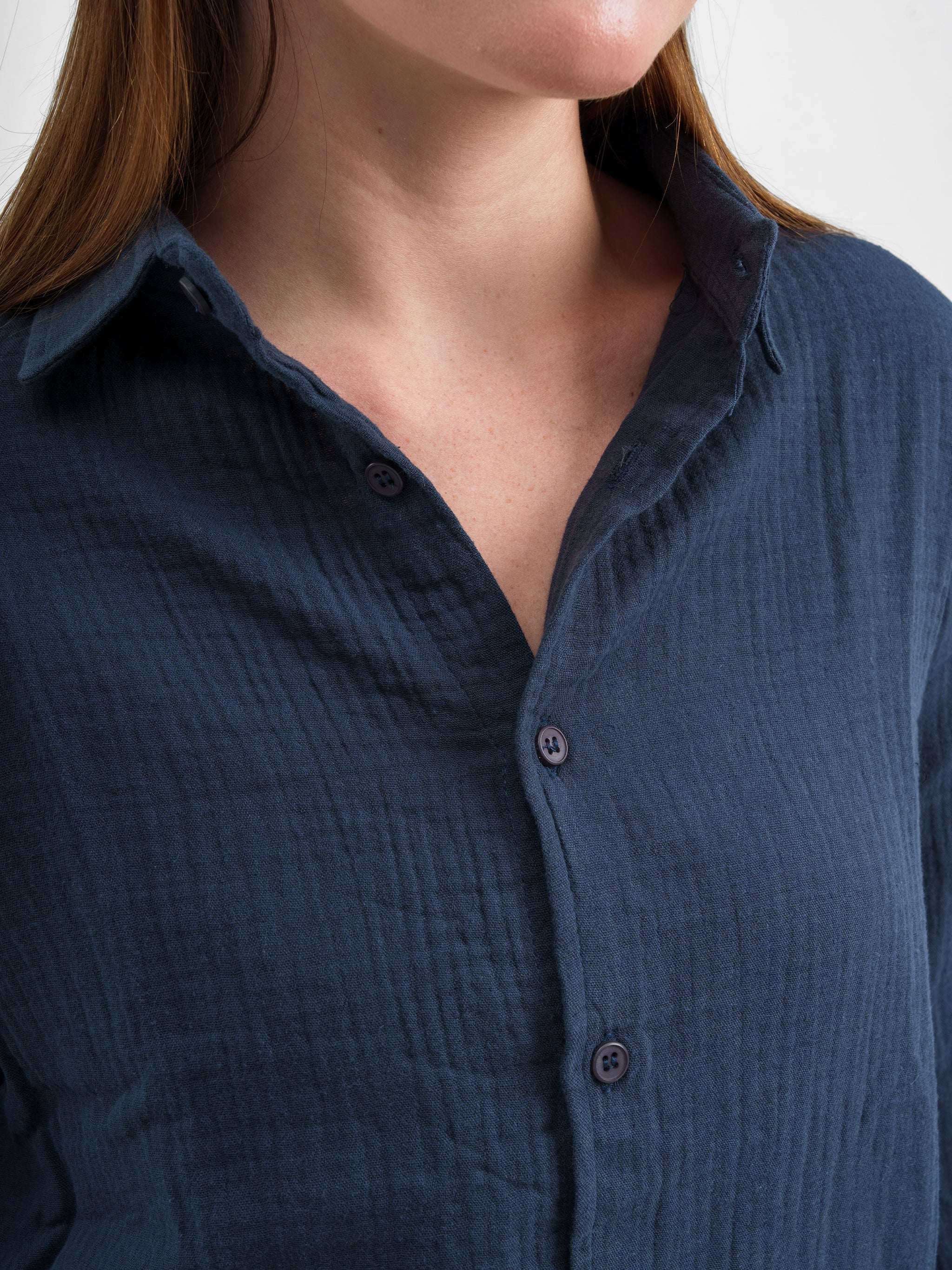 NAVY RIPPLED LINEN SHIRT