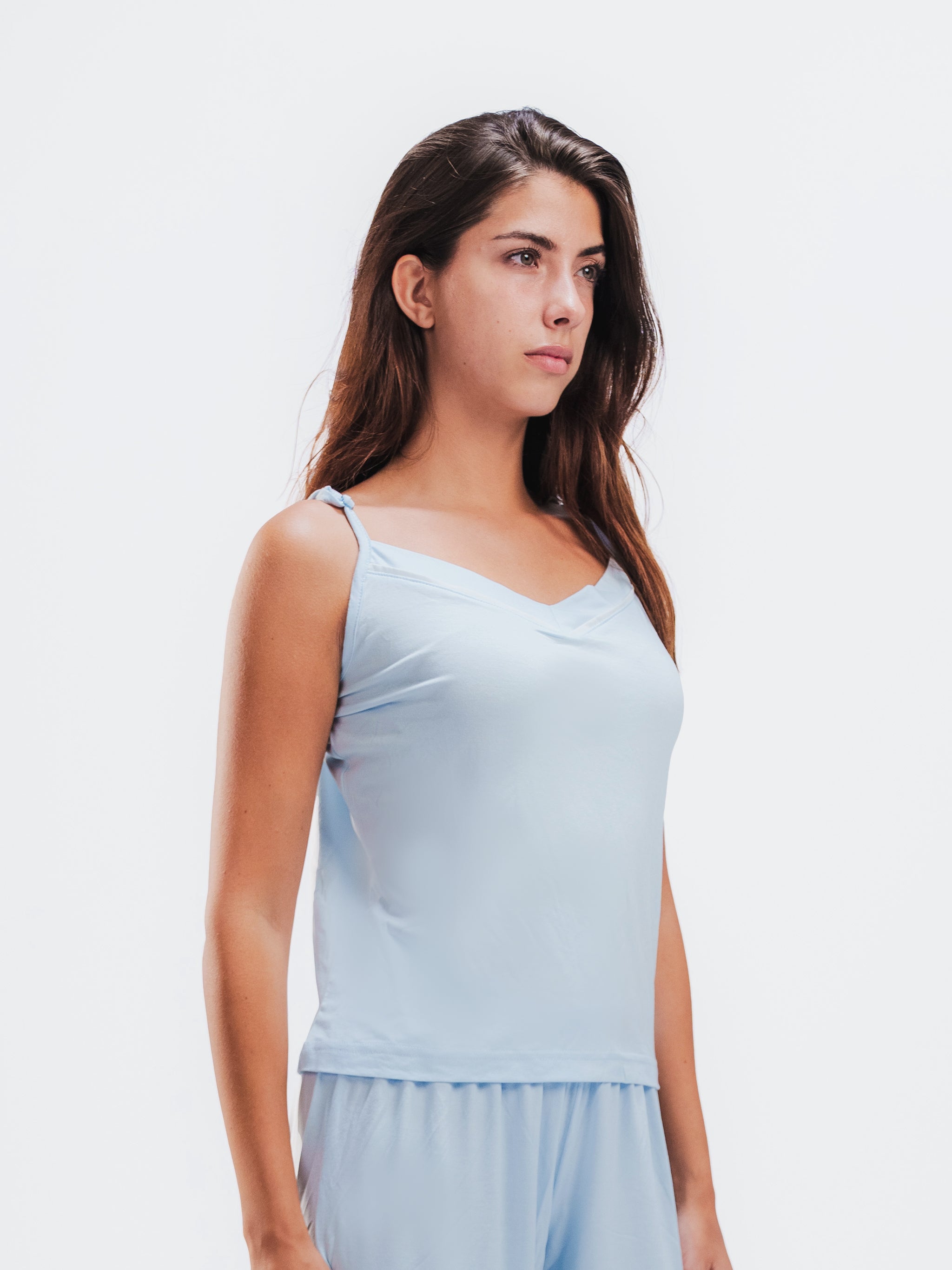 BABY BLUE PIPED SPAGHETTI PANTS SET