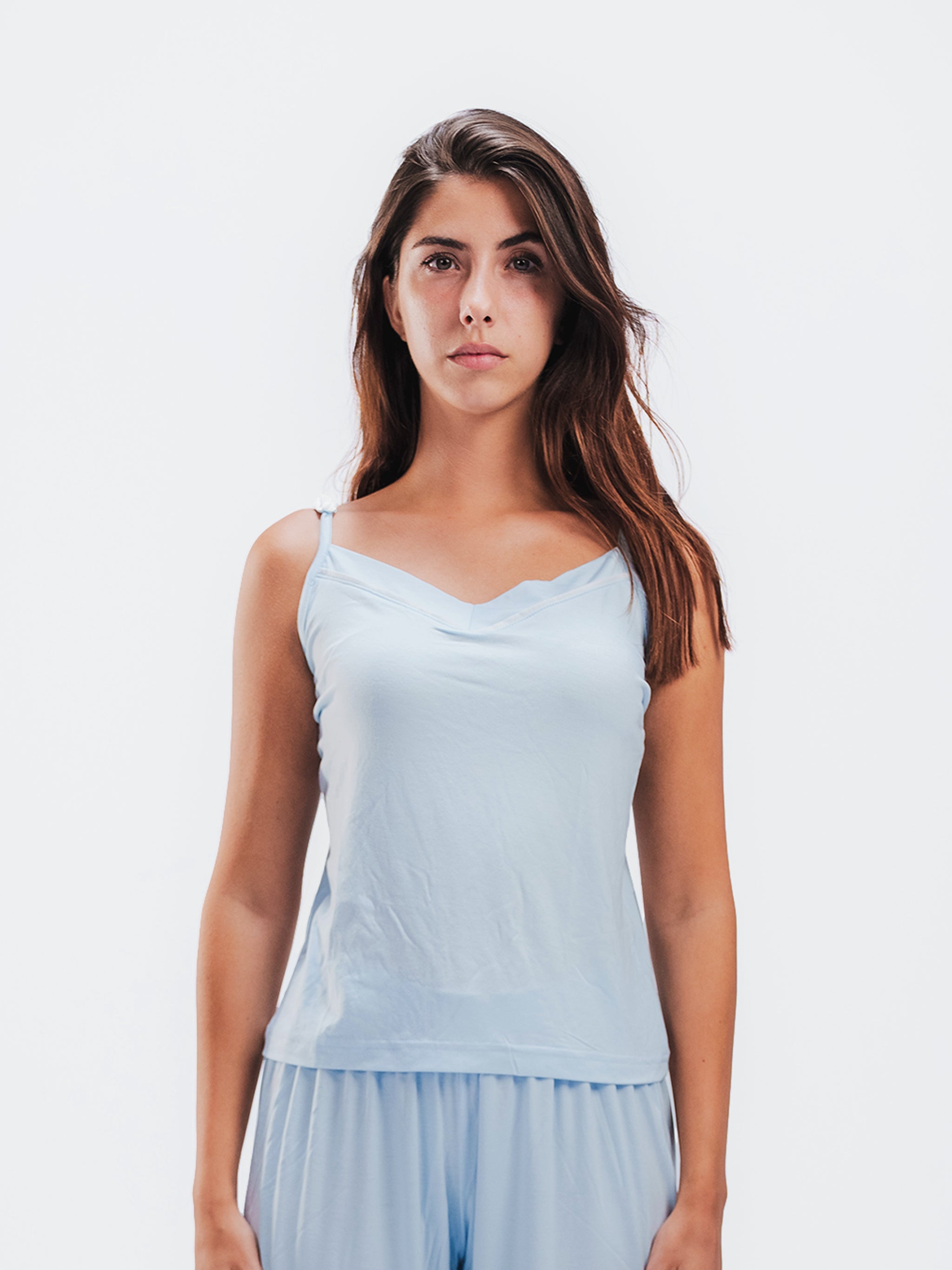 BABY BLUE PIPED SPAGHETTI PANTS SET