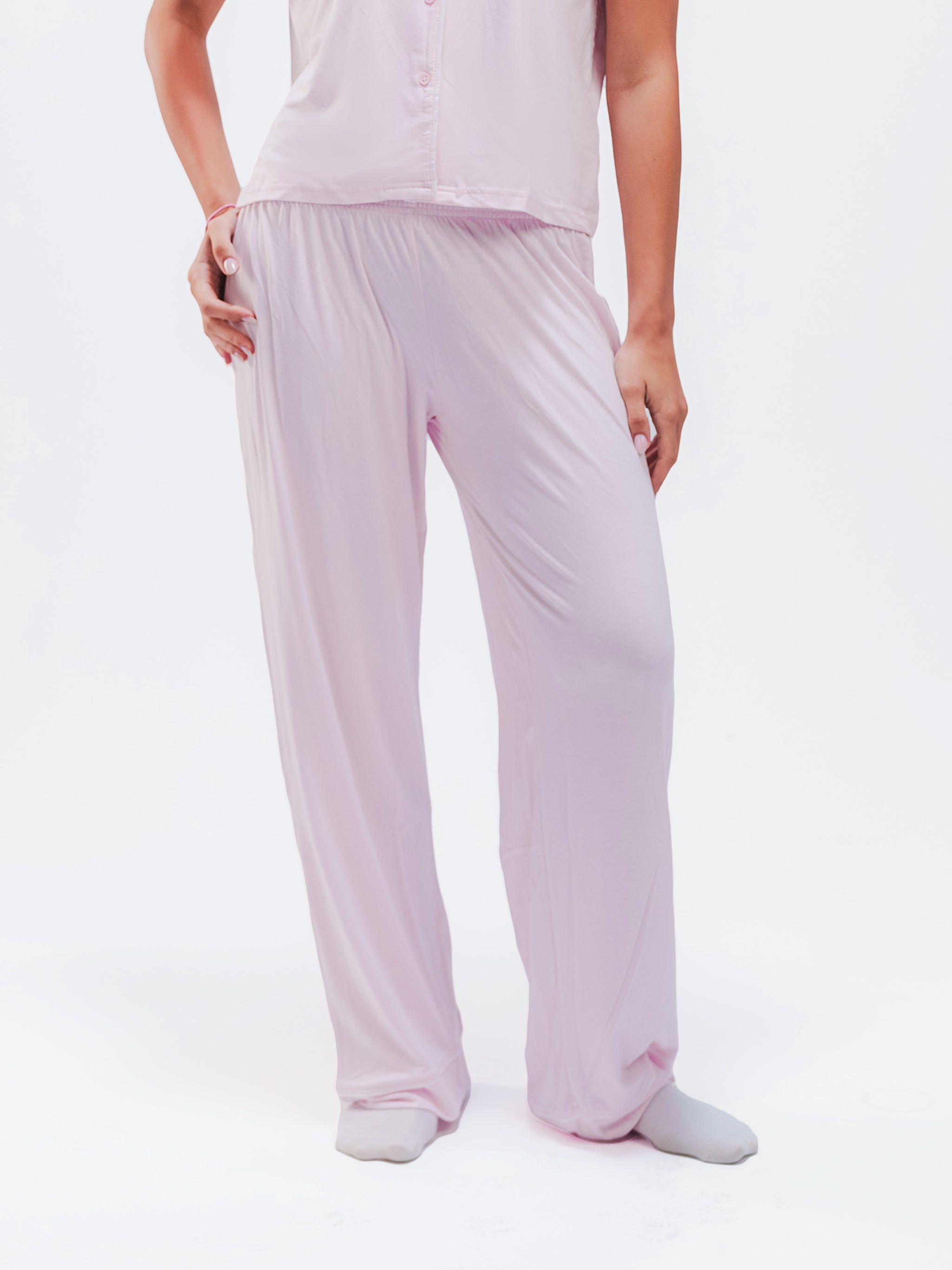 BABY PINK PIPED SHORT SLEEVE & PANTS SET