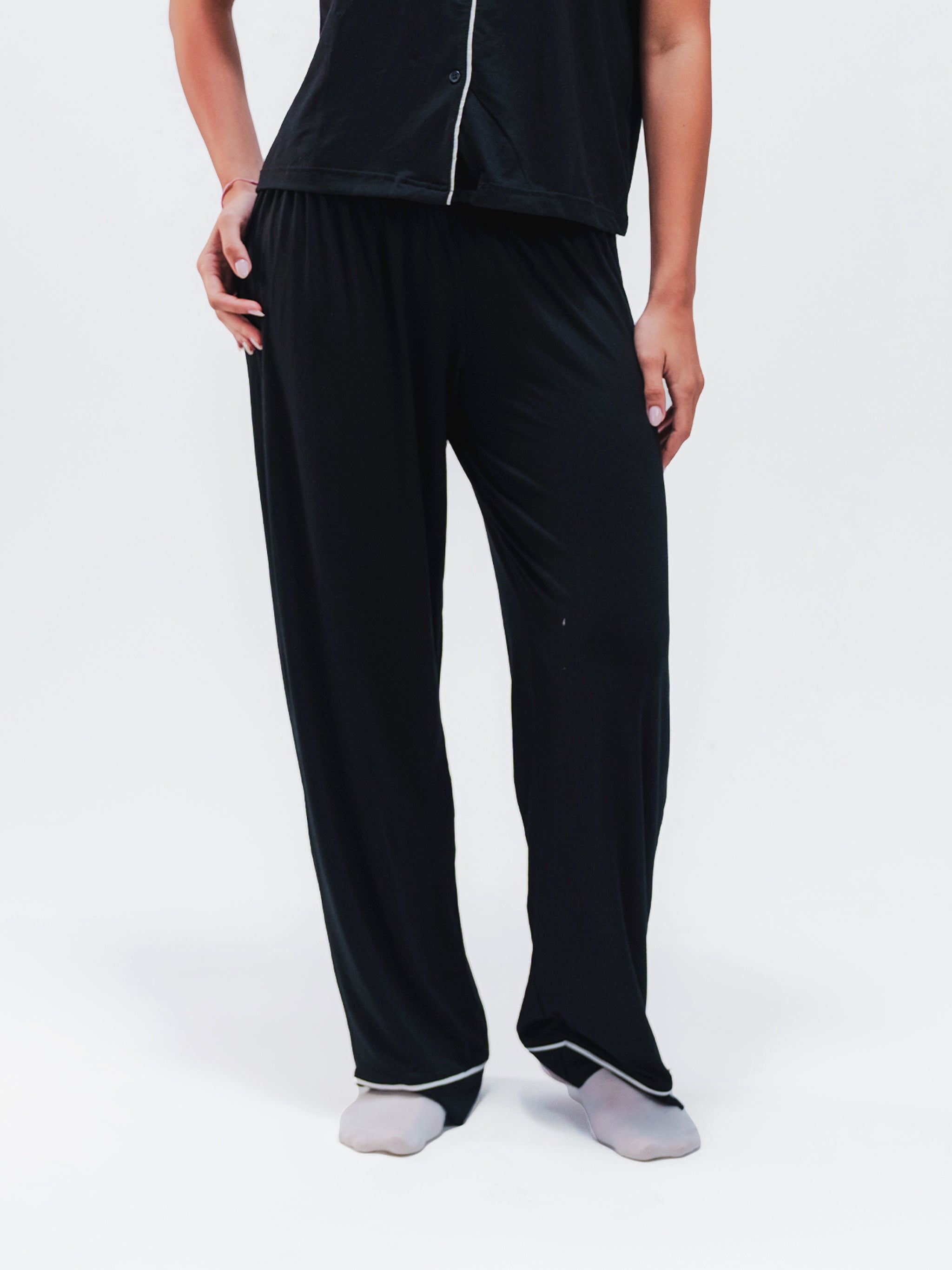 BLACK PIPED SHORT SLEEVE & PANTS SET