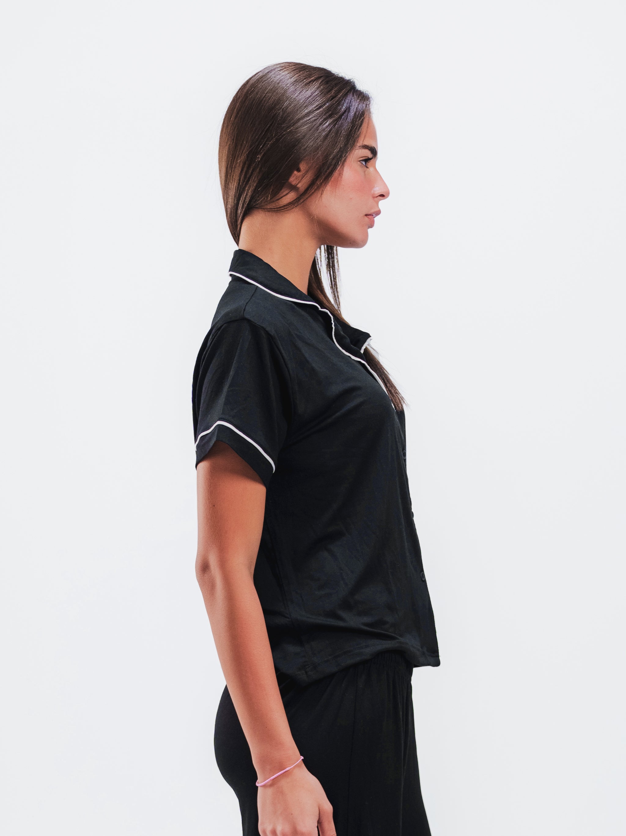 BLACK PIPED SHORT SLEEVE & PANTS SET
