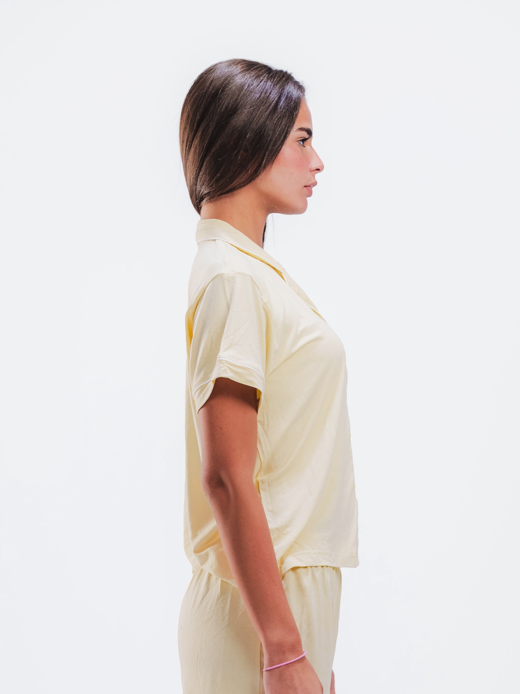 BUTTER YELLOW PIPED SHORT SLEEVE & SHORT SET