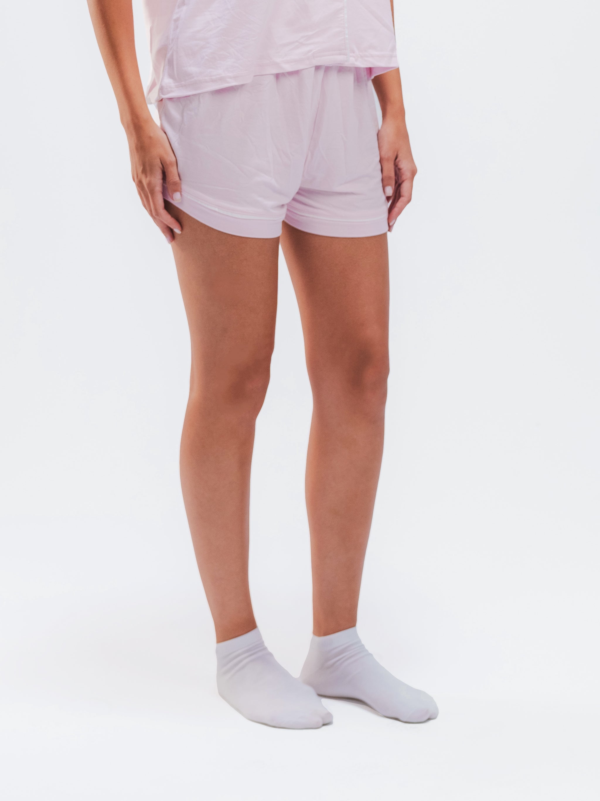 BABY PINK PIPED SHORT SLEEVE & SHORT SET