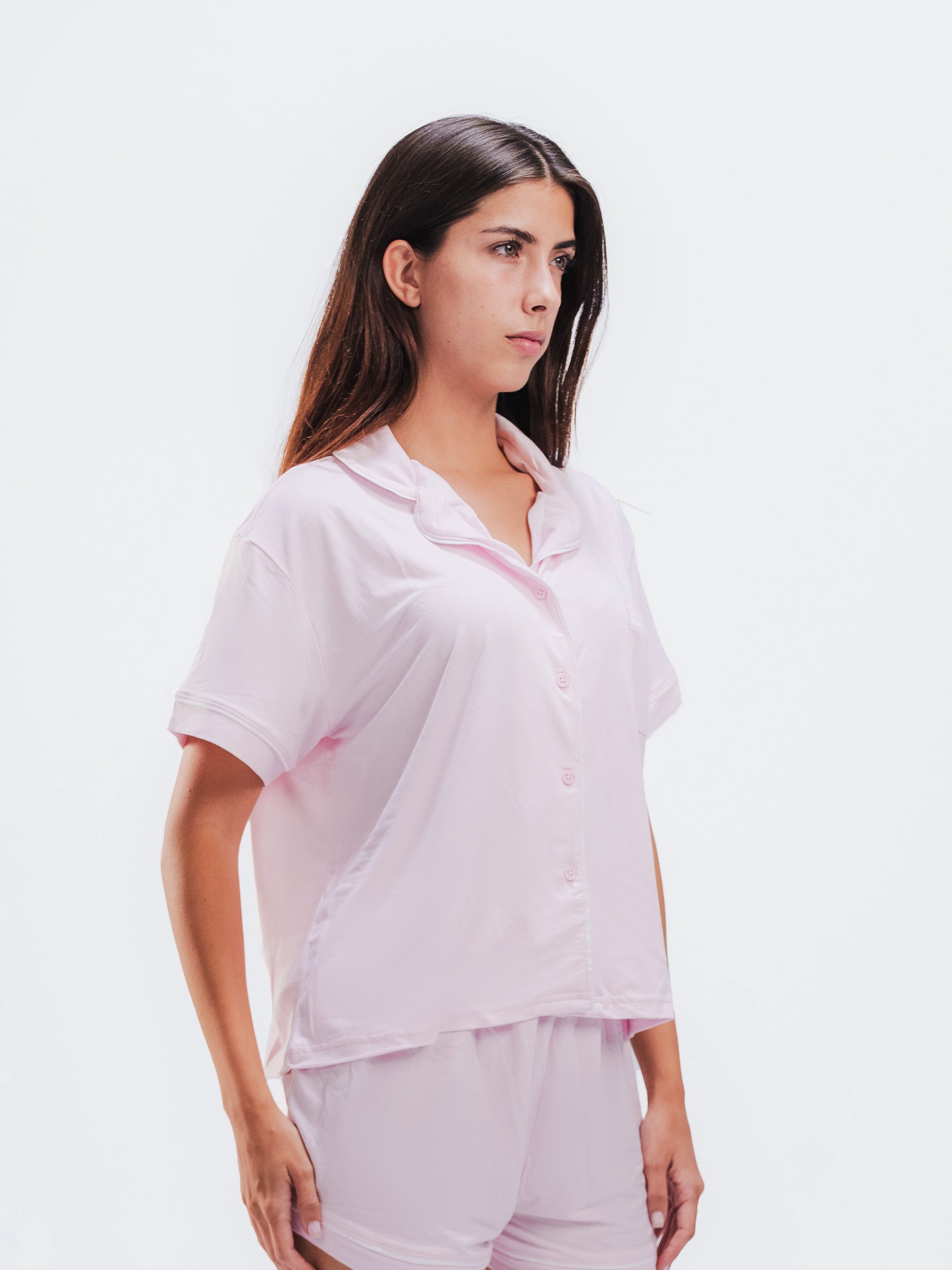 BABY PINK PIPED SHORT SLEEVE & SHORT SET