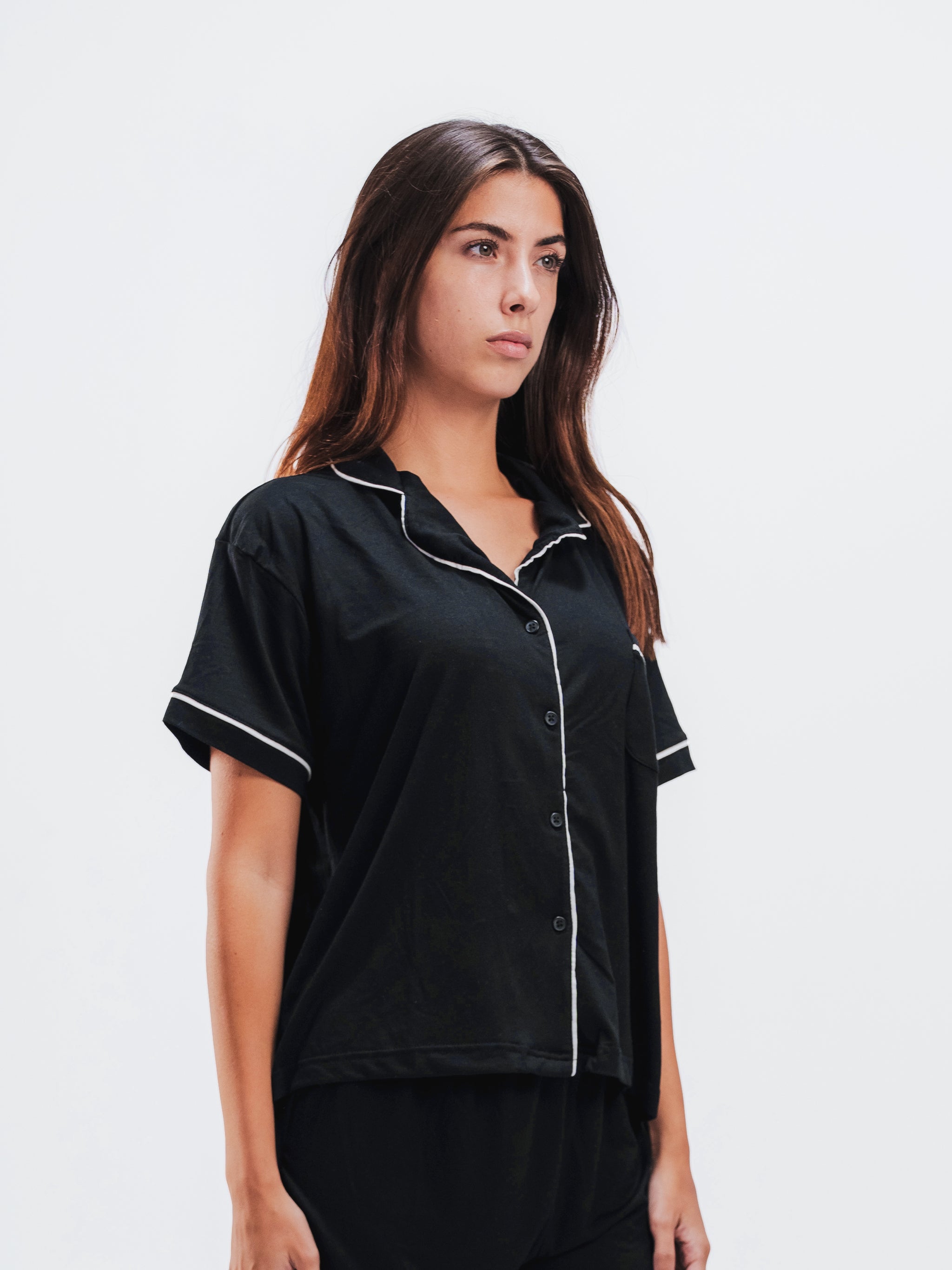 BLACK PIPED SHORT SLEEVE & SHORT SET
