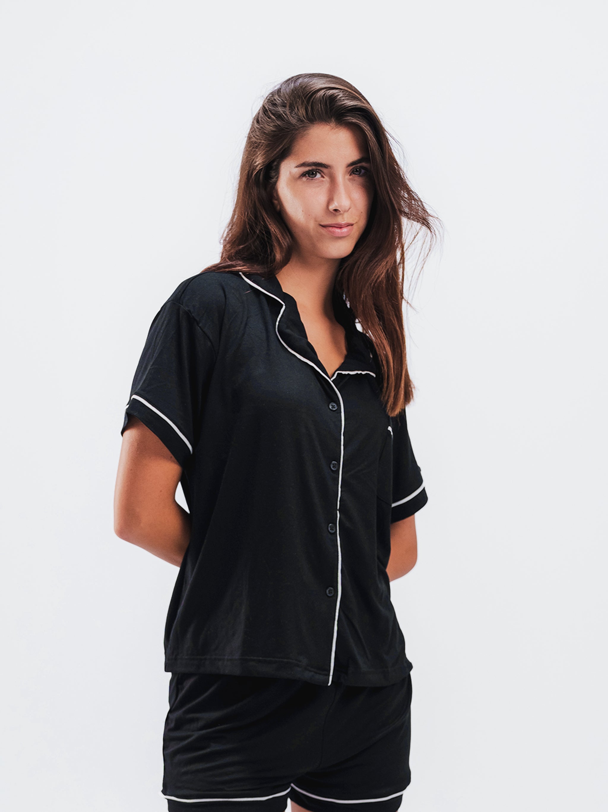 BLACK PIPED SHORT SLEEVE & SHORT SET