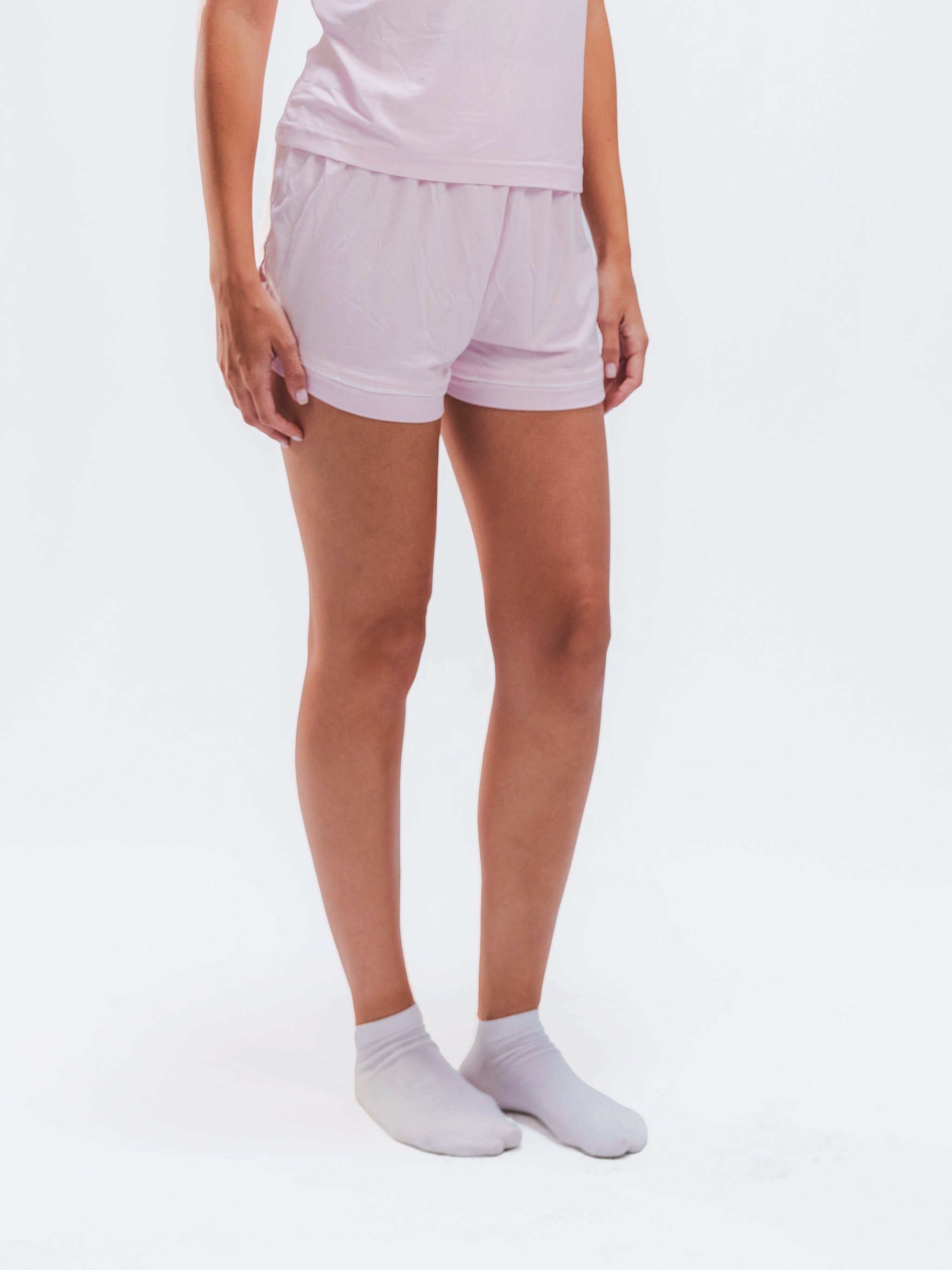 BABY PINK PIPED SPAGHETTI SHORT SET