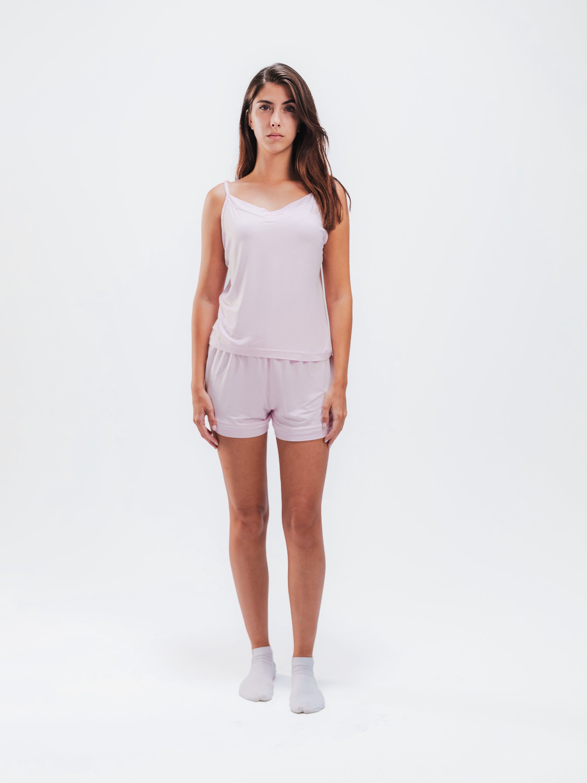 BABY PINK PIPED SPAGHETTI SHORT SET