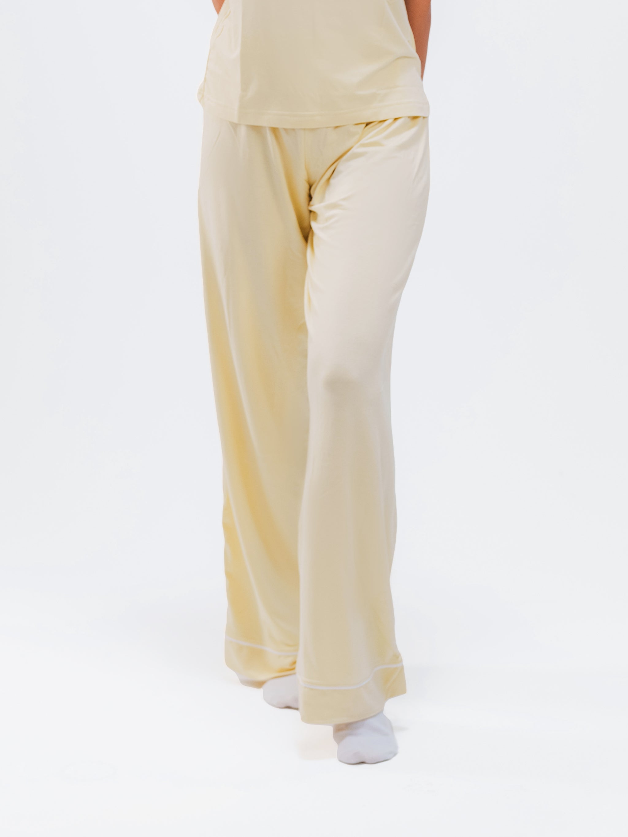 BUTTER YELLOW PIPED SPAGHETTI PANTS SET