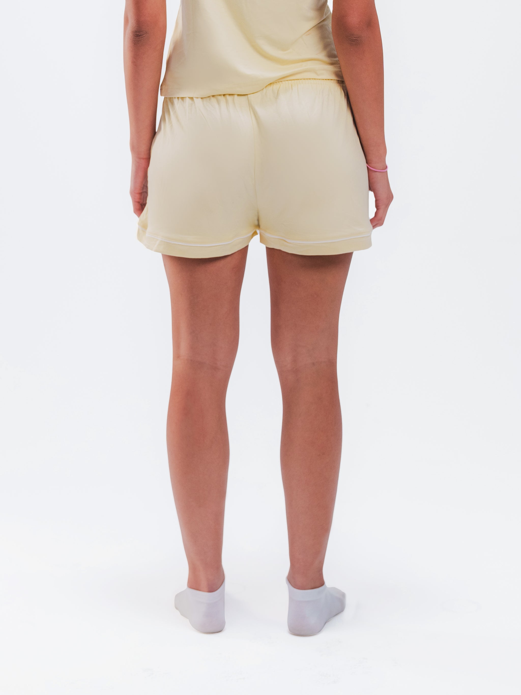 BUTTER YELLOW PIPED SPAGHETTI SHORT SET