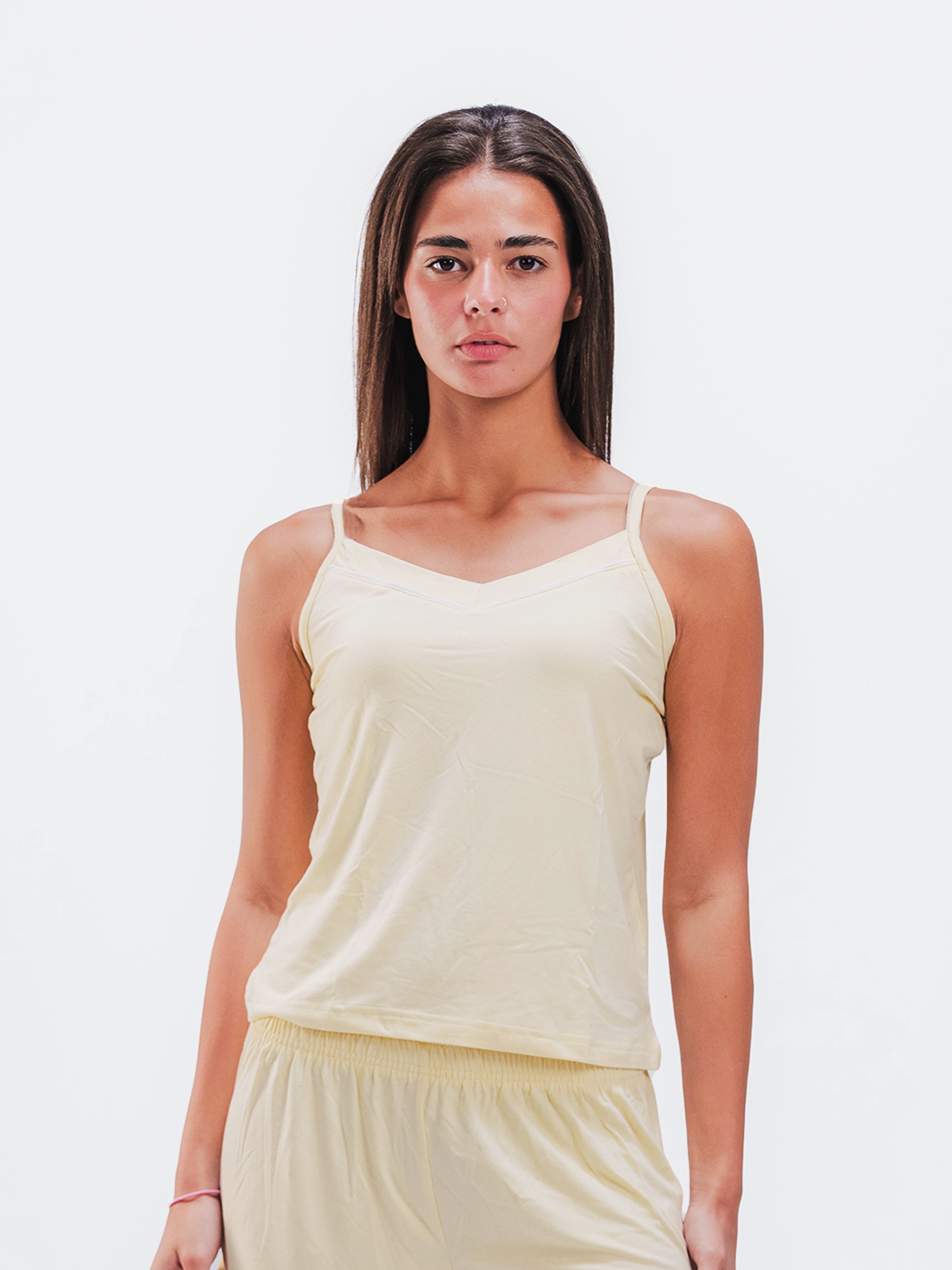 BUTTER YELLOW PIPED SPAGHETTI SHORT SET
