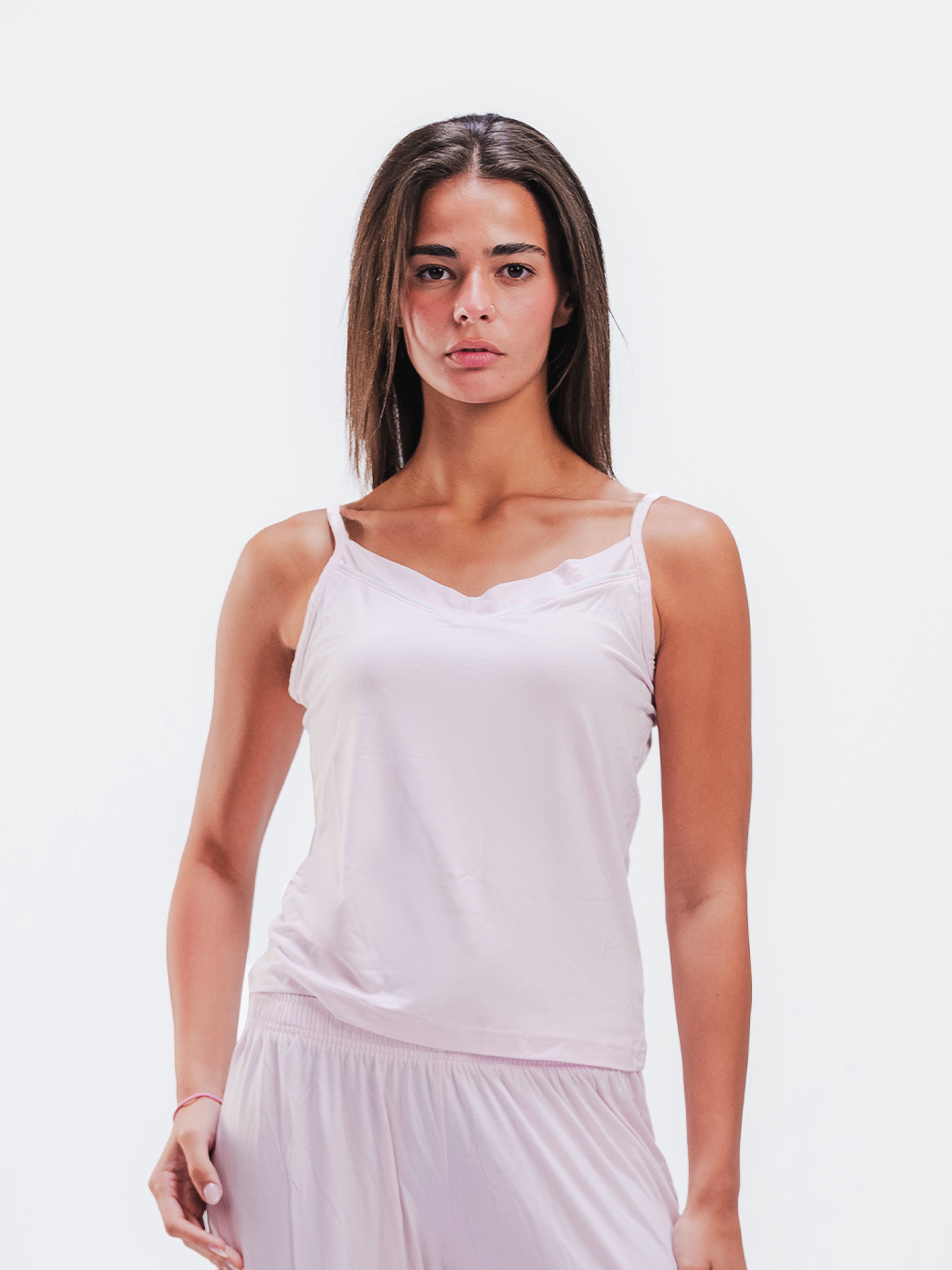 BABY PINK PIPED SPAGHETTI PANTS SET