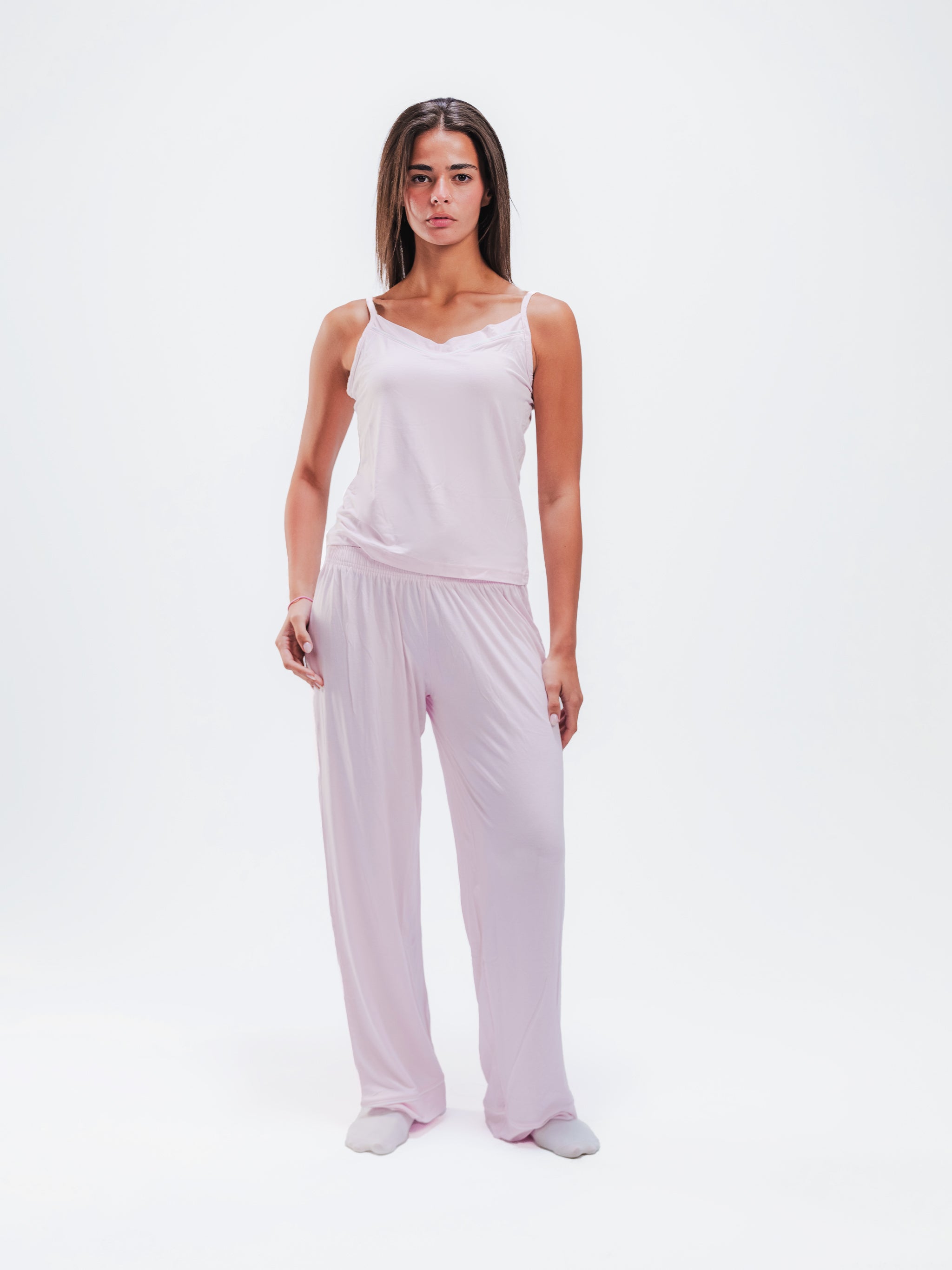 BABY PINK PIPED SPAGHETTI PANTS SET