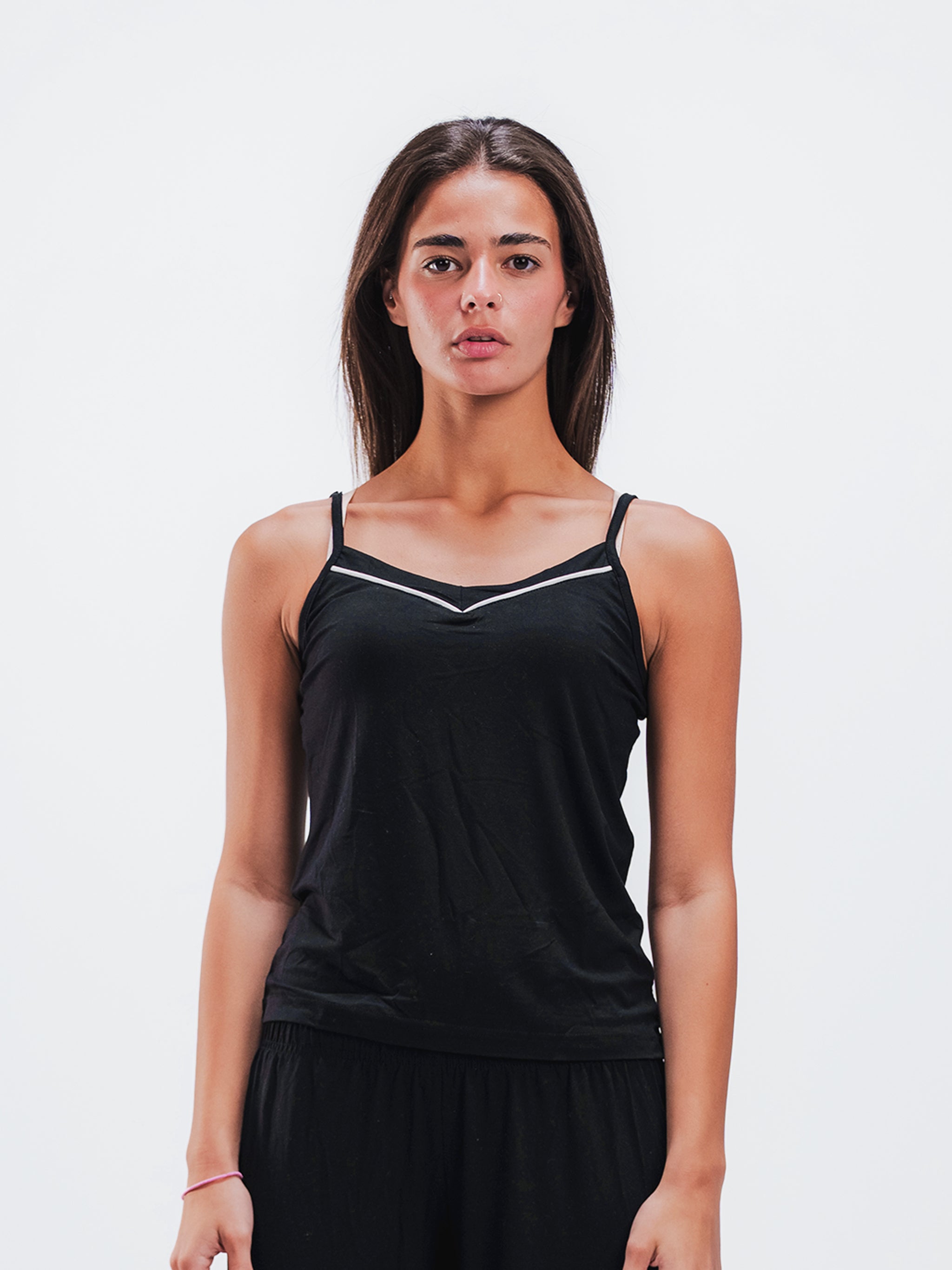 BLACK PIPED SPAGHETTI PANTS SET