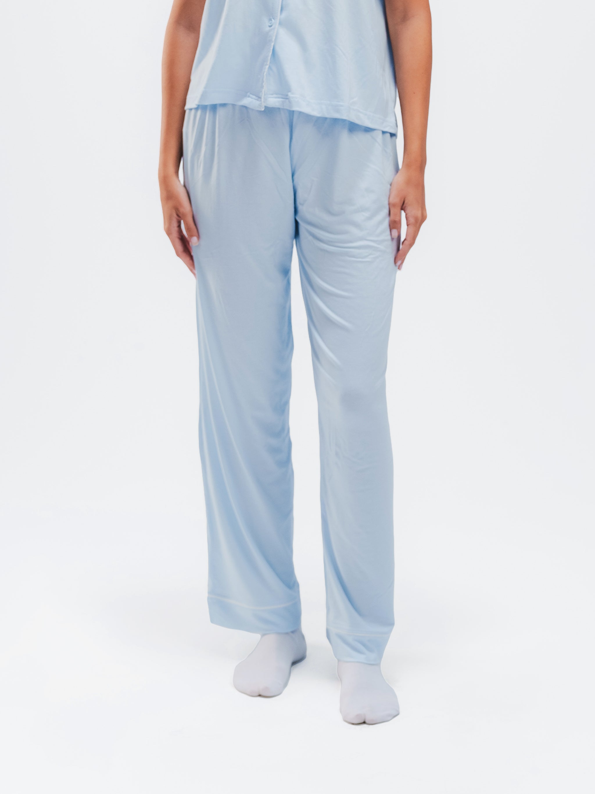 BABY BLUE PIPED SHORT SLEEVE & PANTS SET