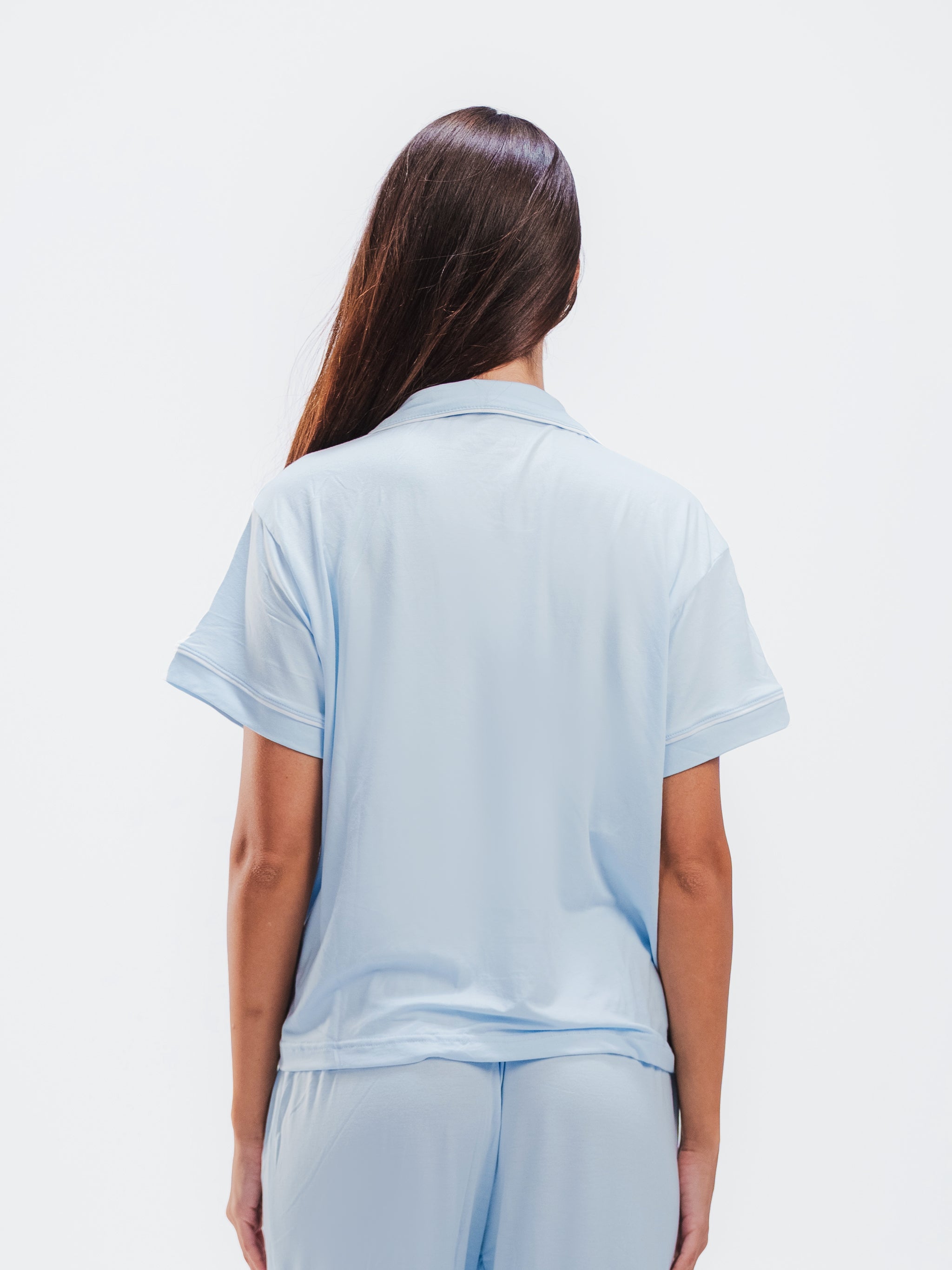BABY BLUE PIPED SHORT SLEEVE & PANTS SET