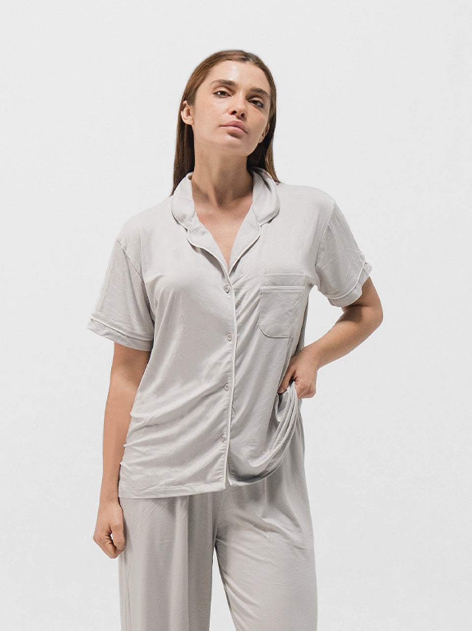 PIPED SHORT SLEEVE & PANTS SET