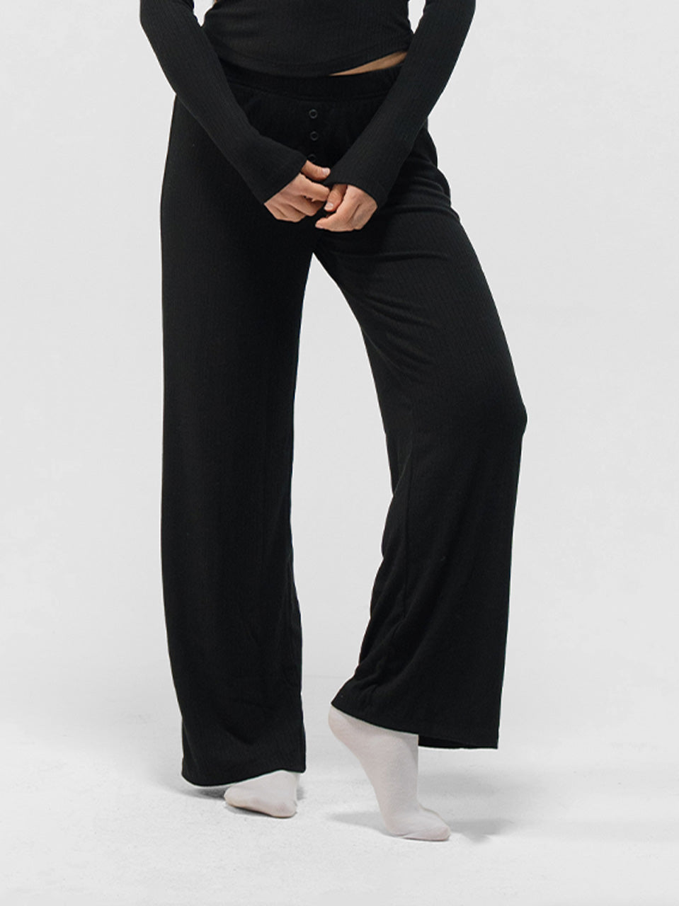 RIBBED COTTON BUTTON UP LONG SLEEVE PANTS SET