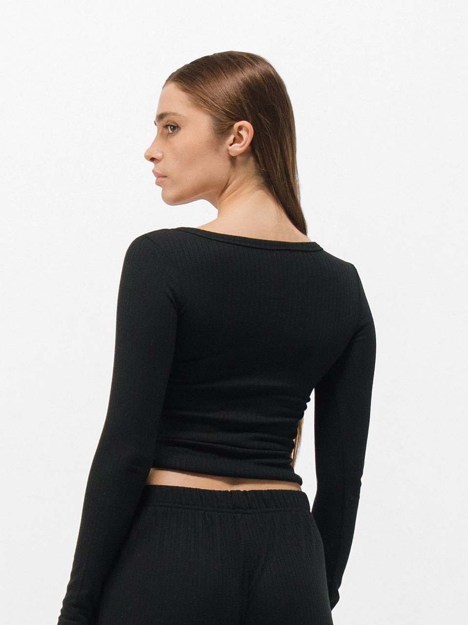 RIBBED COTTON BUTTON UP LONG SLEEVE PANTS SET