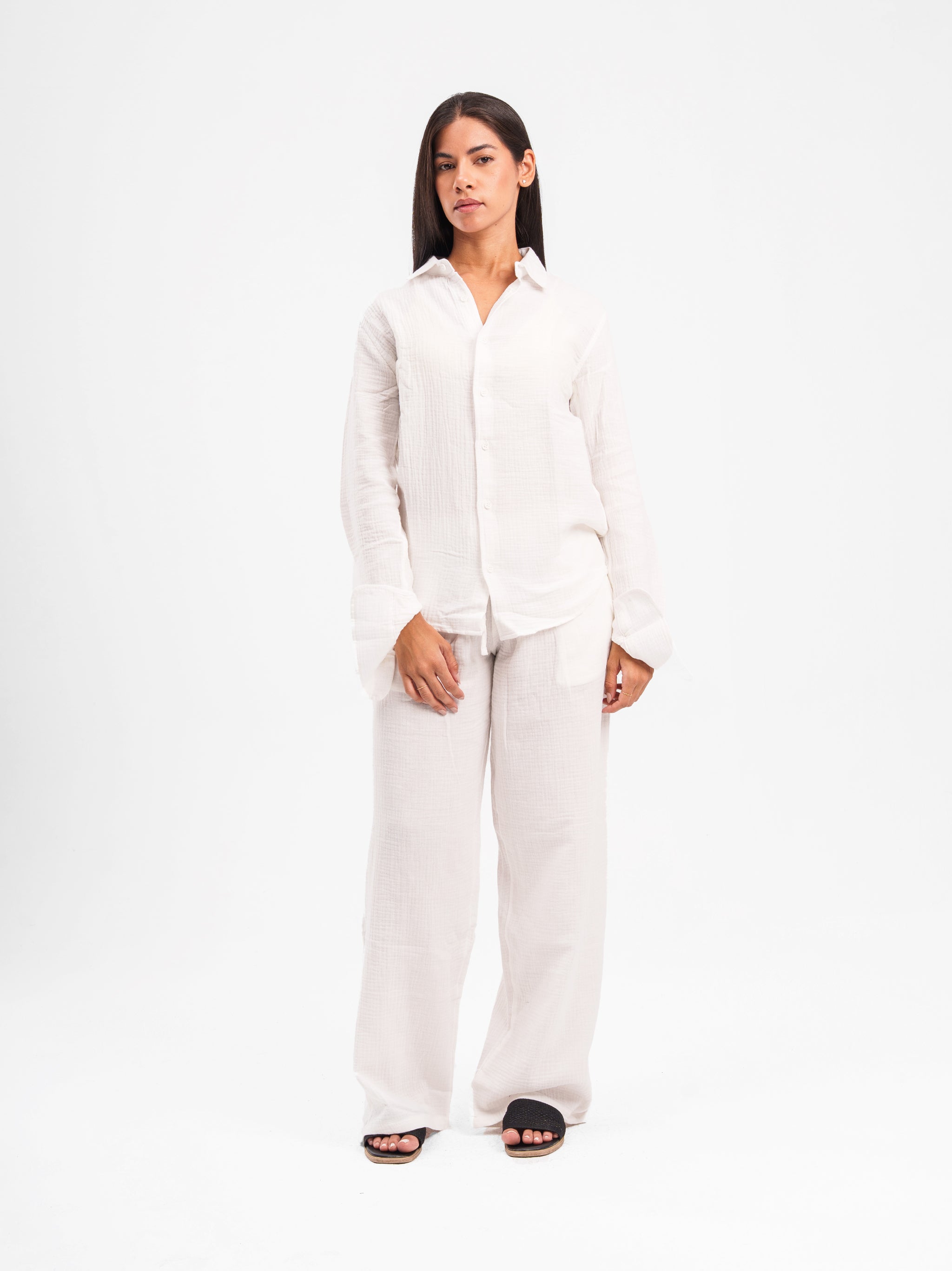 OFF-WHITE RIPPLED LINEN PANTS