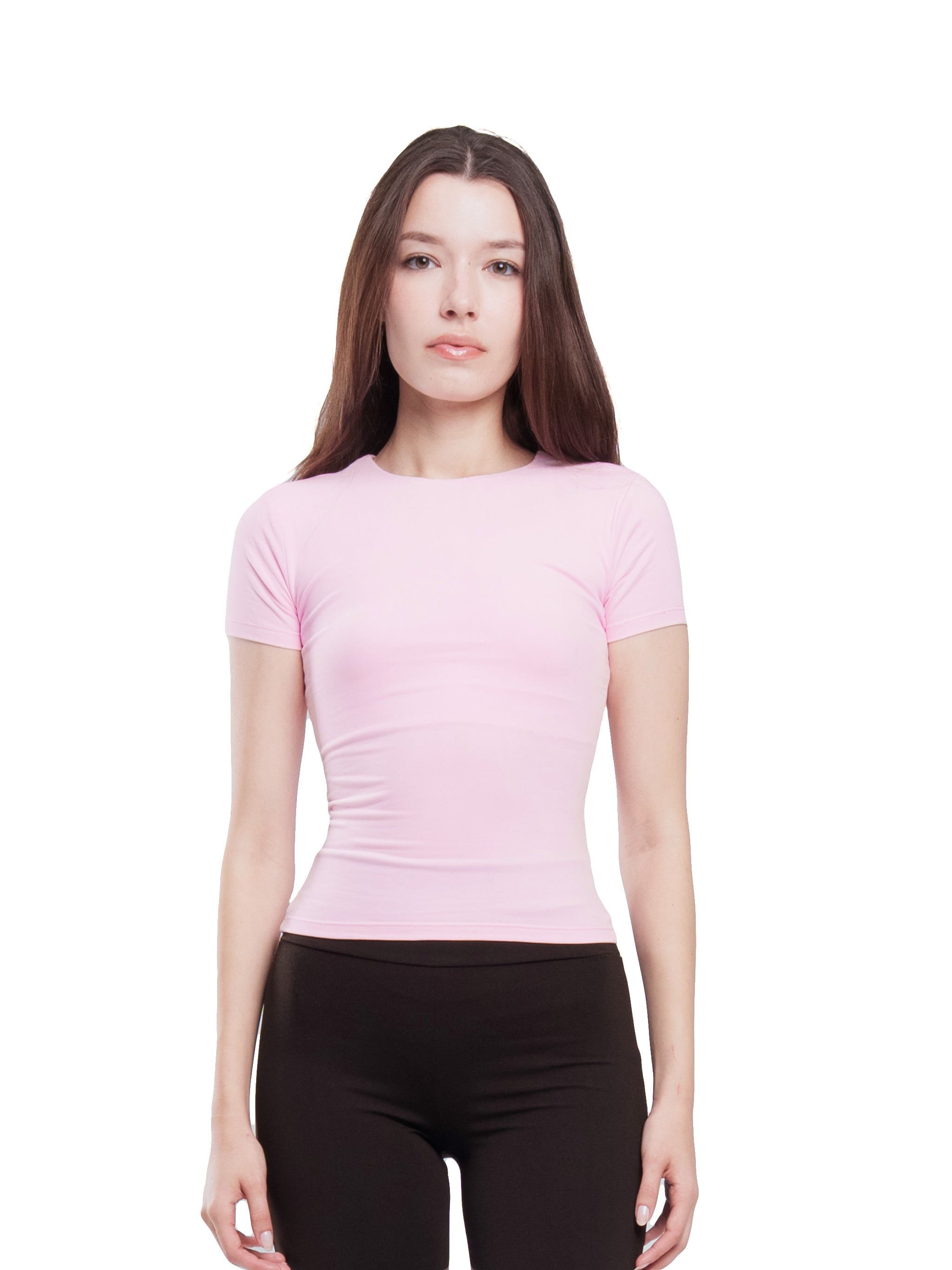 BABY PINK MICROFIBER BASIC SHORT SLEEVE TOP