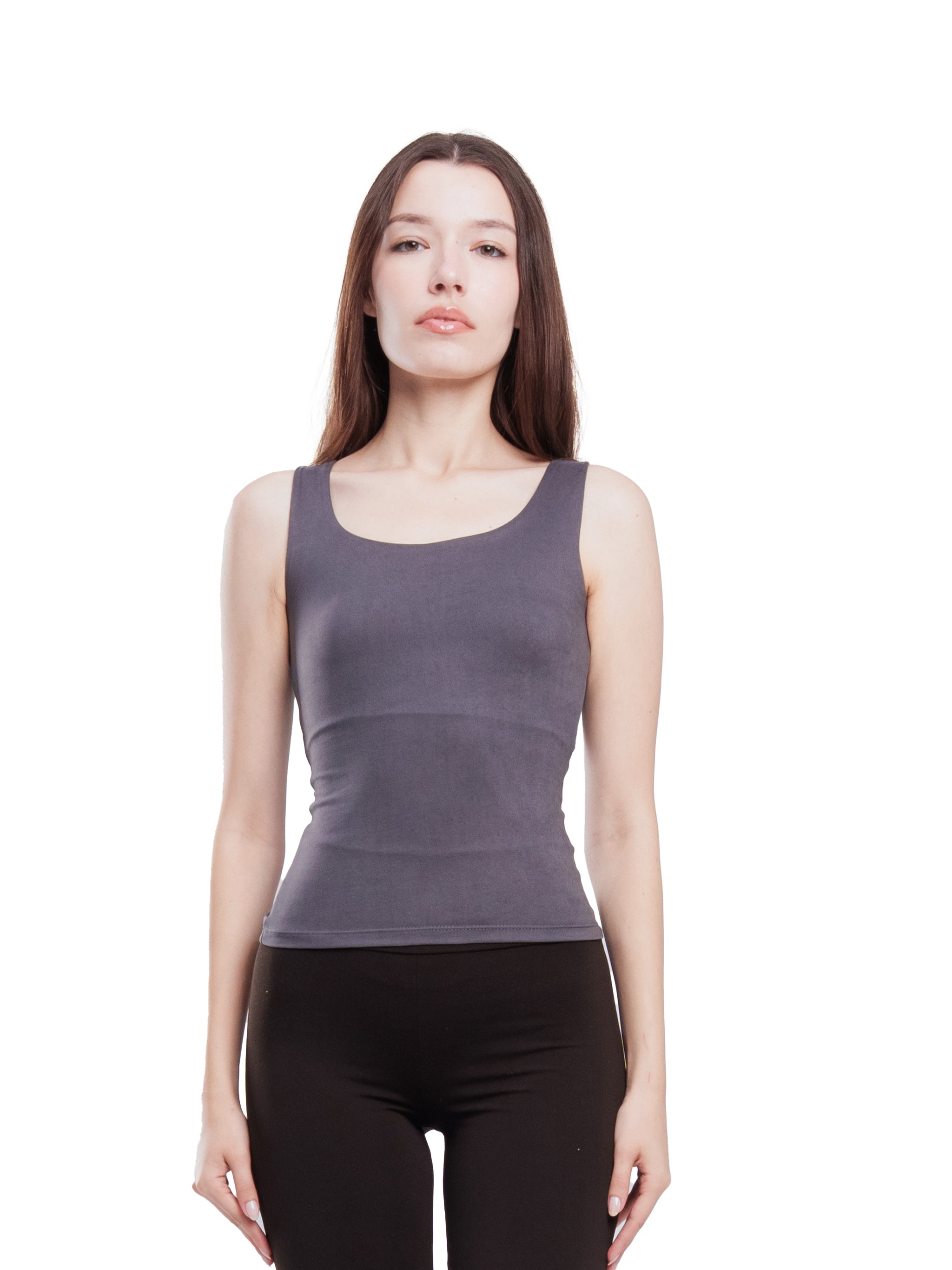 CHARCOAL MICROFIBER U-SHAPED TANK TOP