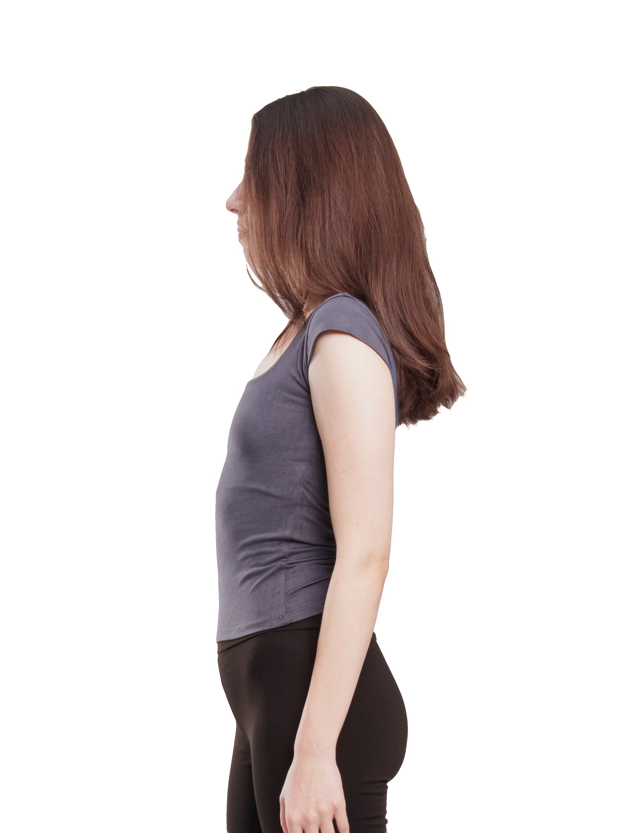 CHARCOAL MICROFIBER SQUARE NECK TOP