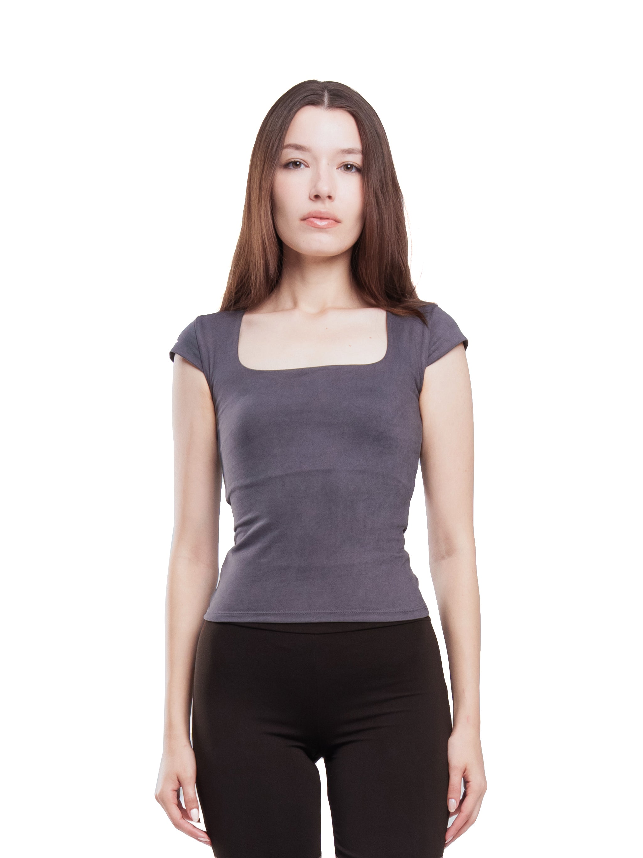 CHARCOAL MICROFIBER SQUARE NECK TOP
