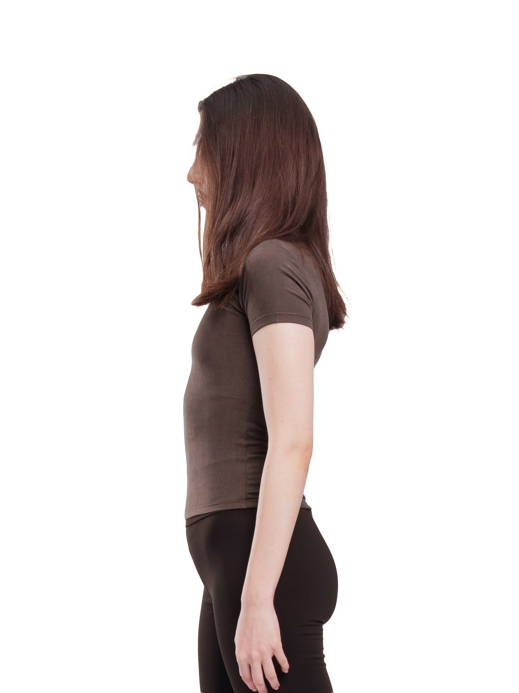 BROWN MICROFIBER BASIC SHORT SLEEVE TOP