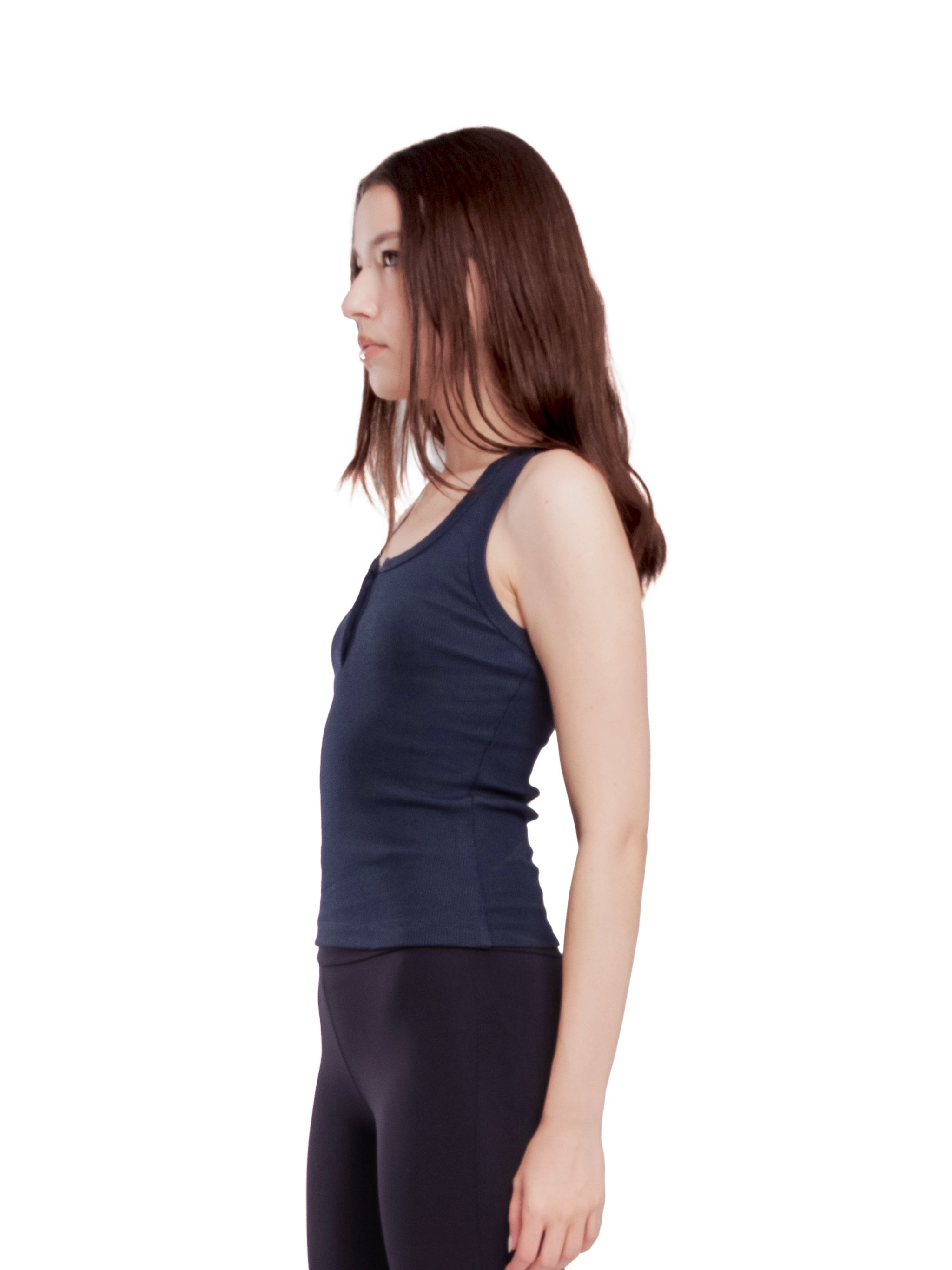 NAVY BUTTON UP TANK TOP
