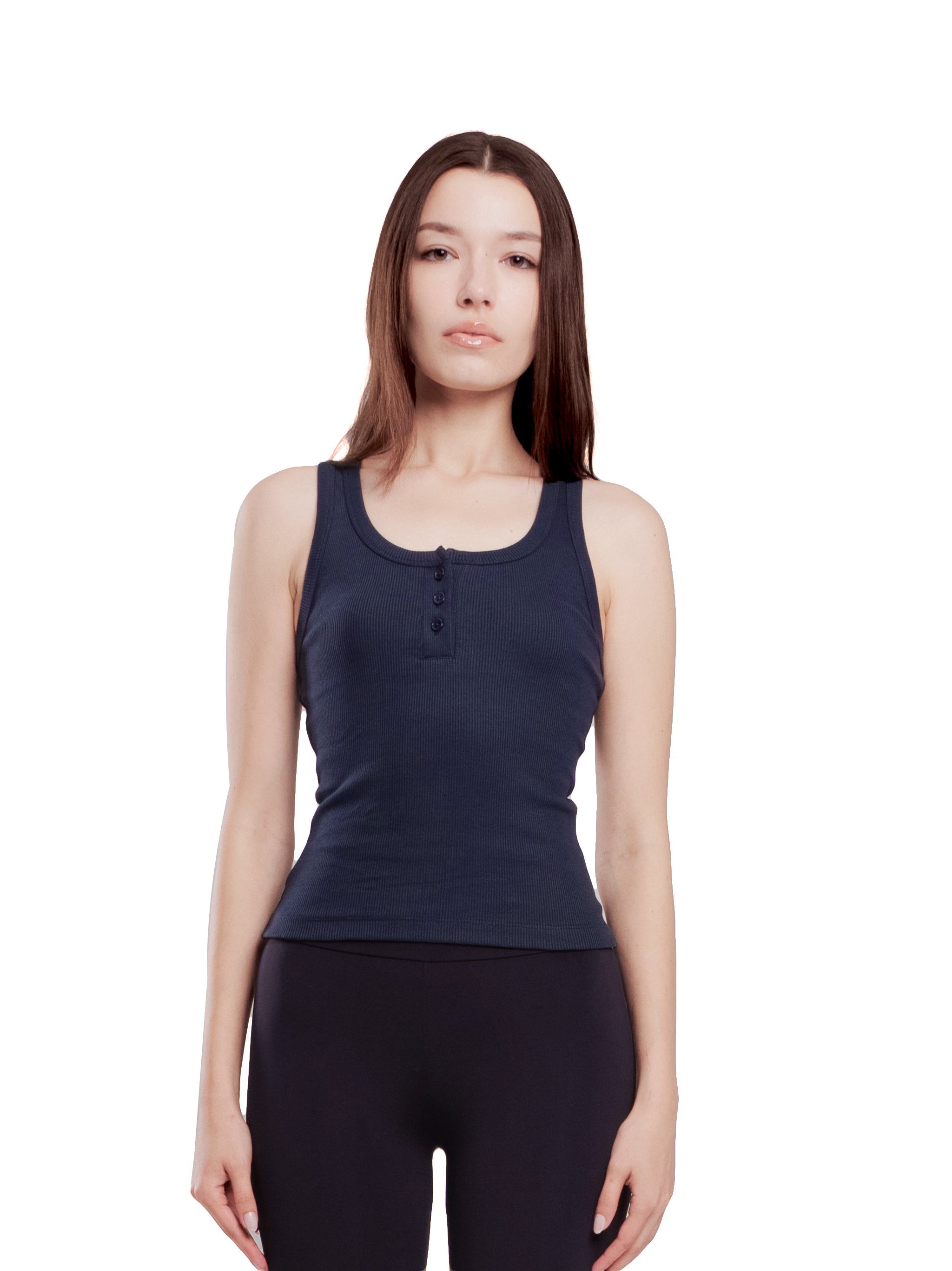 NAVY BUTTON UP TANK TOP