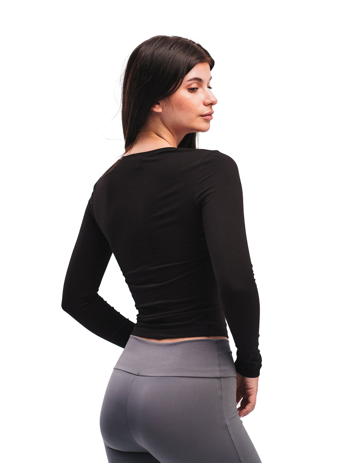 BLACK U-SHAPED LONG SLEEVE TOP