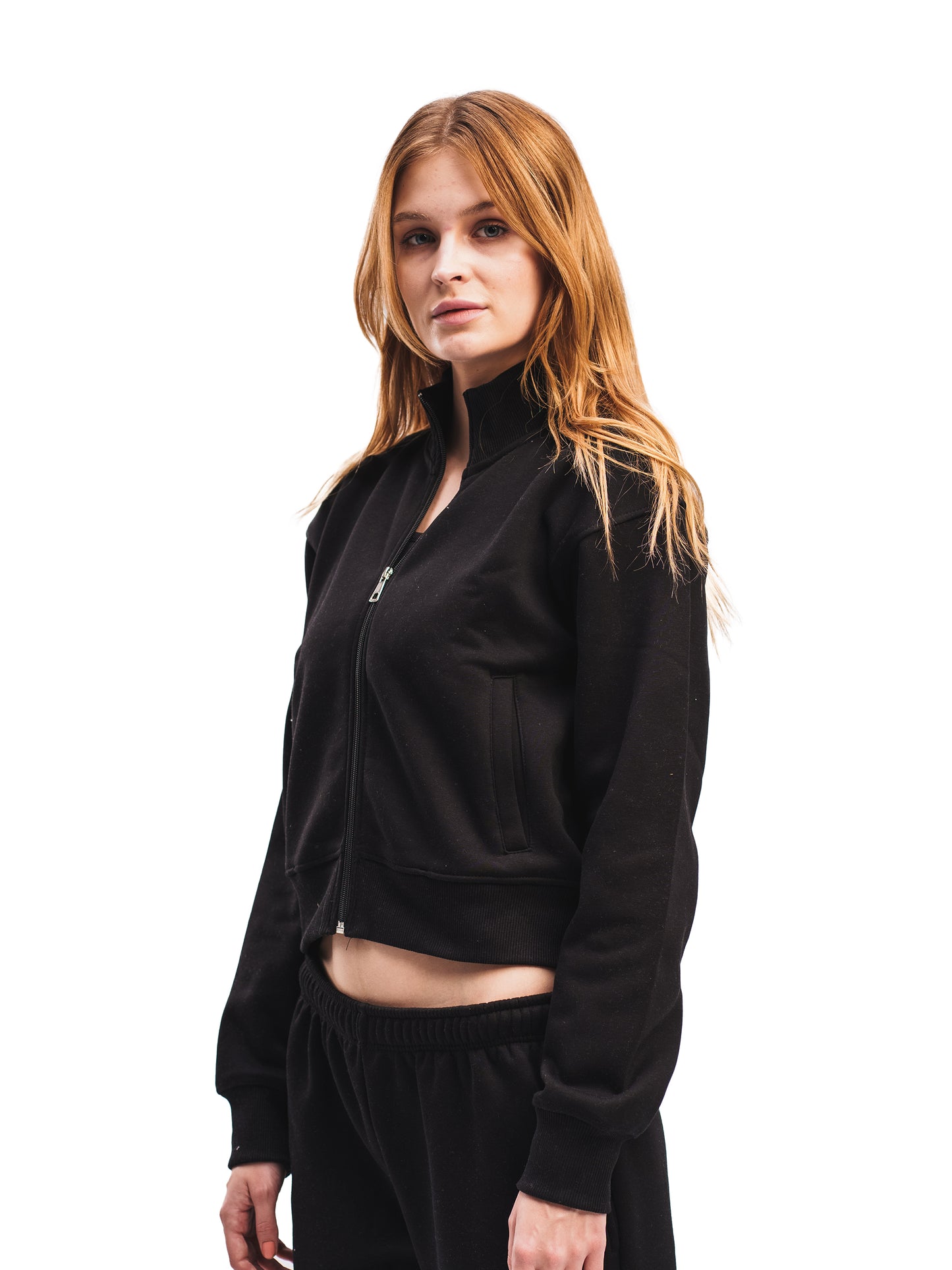 BLACK CROPPED ZIP UP