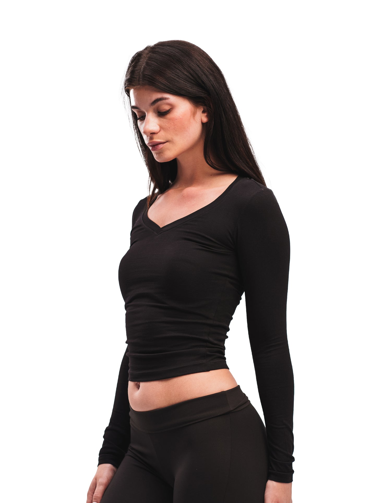 BLACK V-NECK LONG SLEEVE TOP