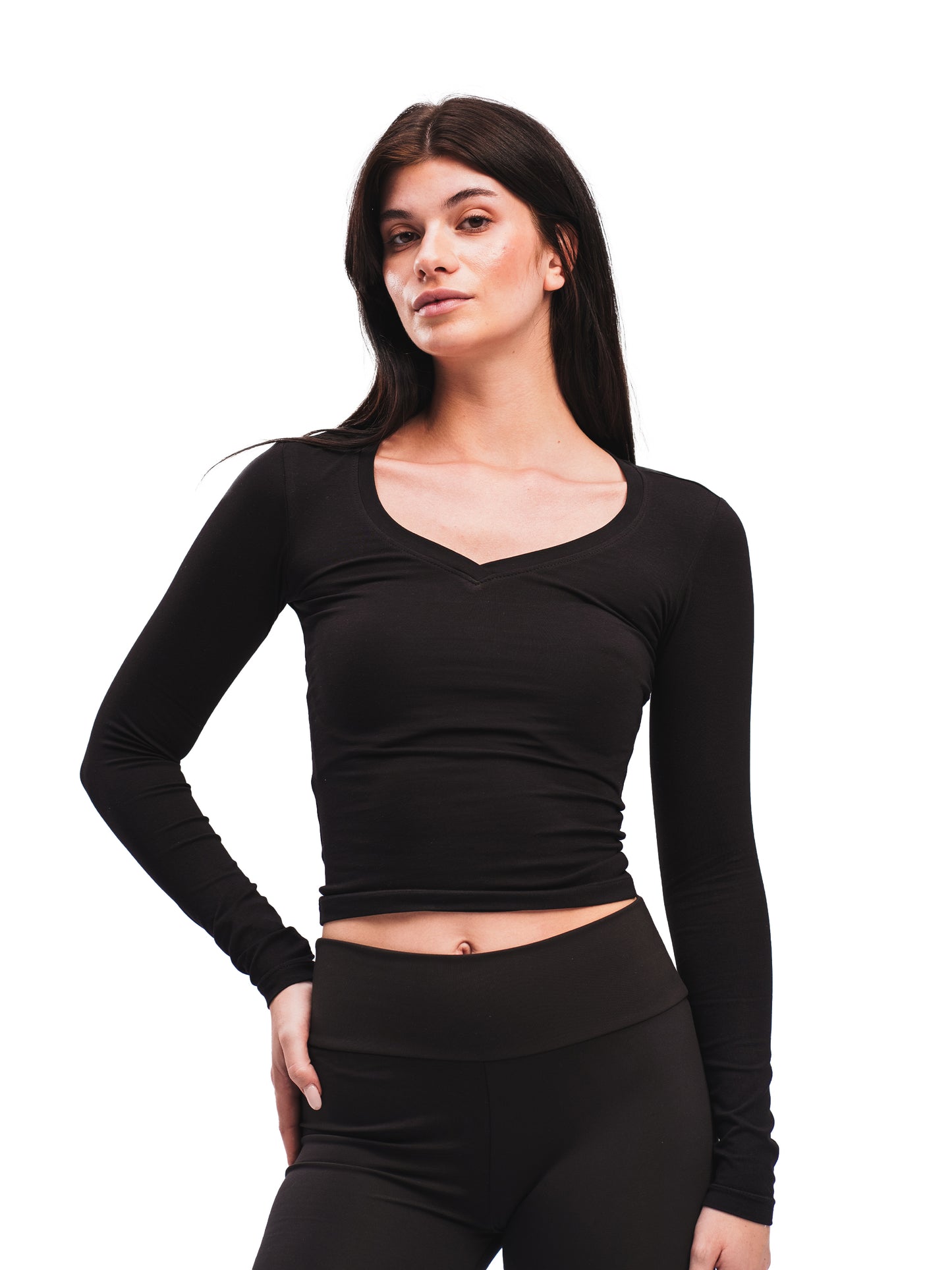 BLACK V-NECK LONG SLEEVE TOP