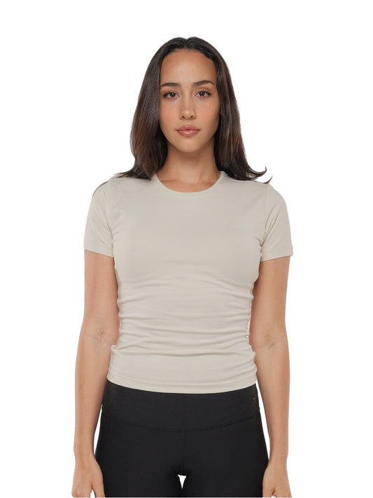 ALMOND BEIGE SHORT SLEEVE TOP