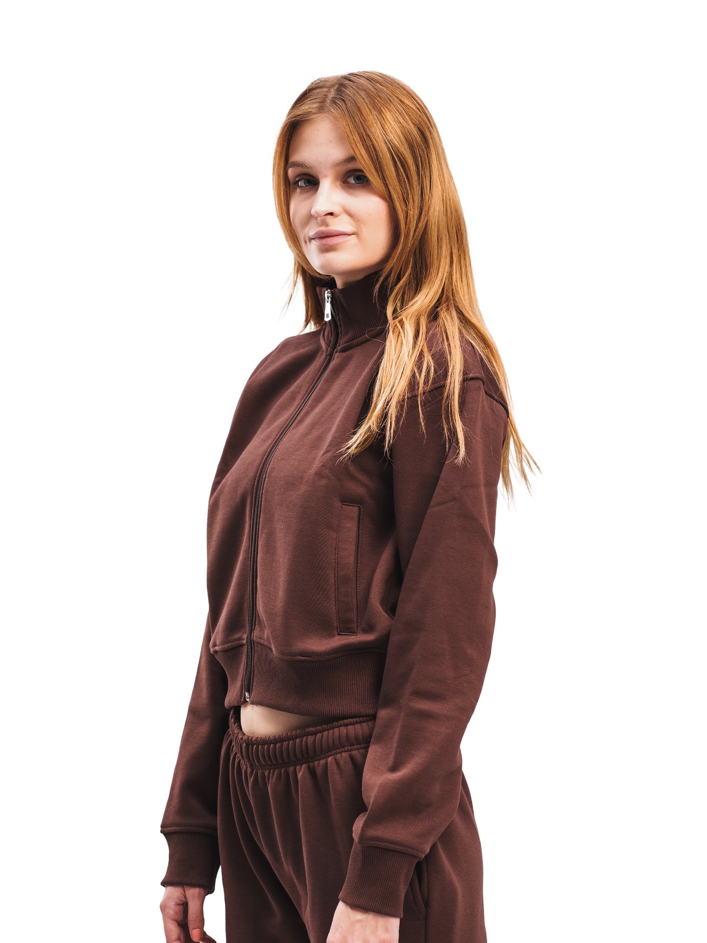 ESPRESSO BROWN CROPPED ZIP UP