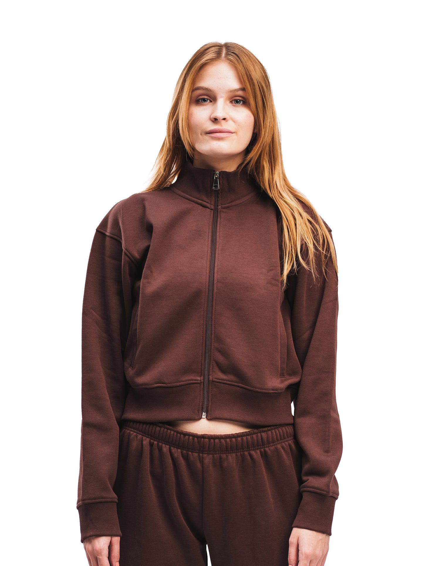 ESPRESSO BROWN CROPPED ZIP UP