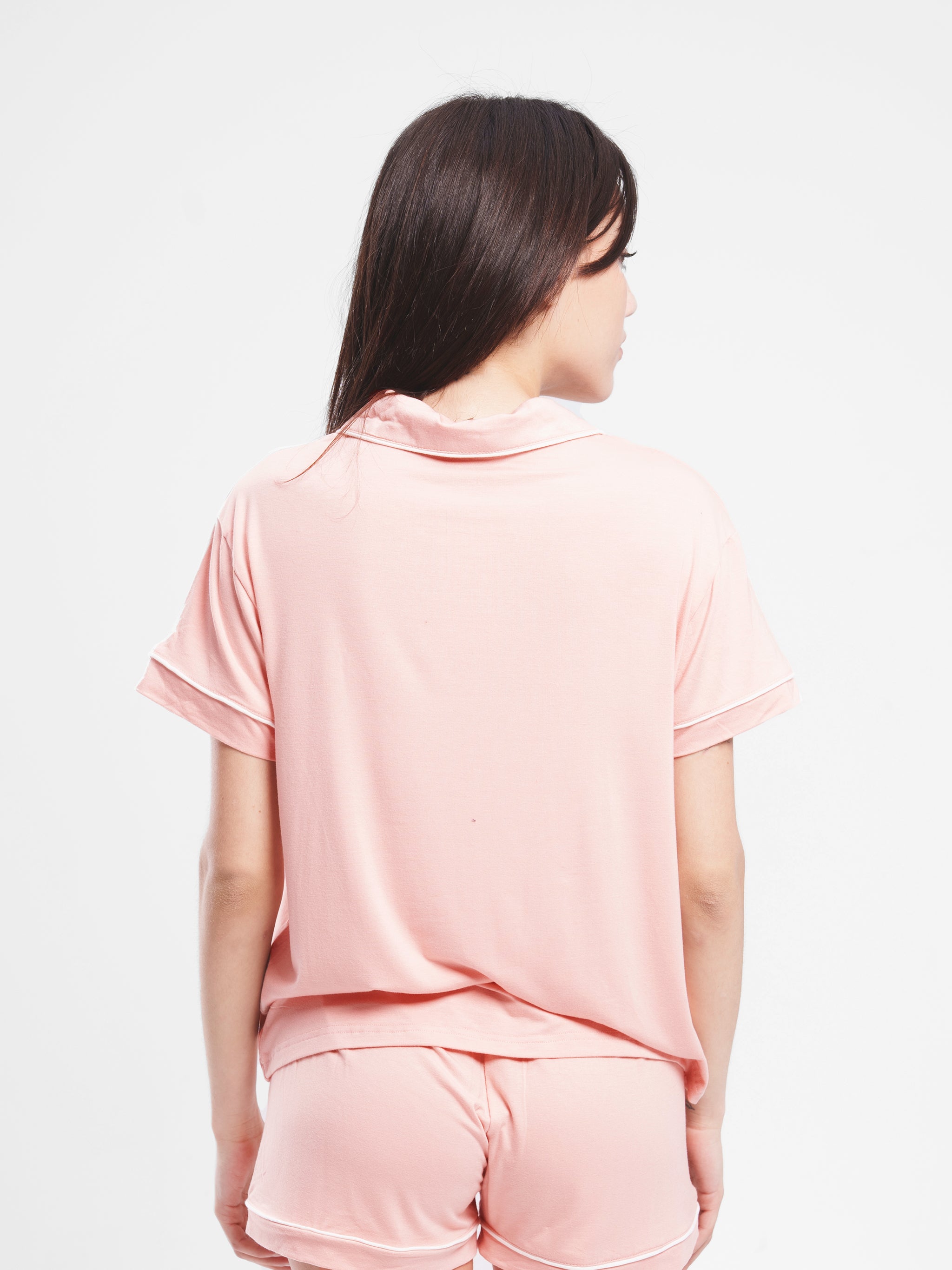 CORAL COTTON BUTTON UP PIPED SET