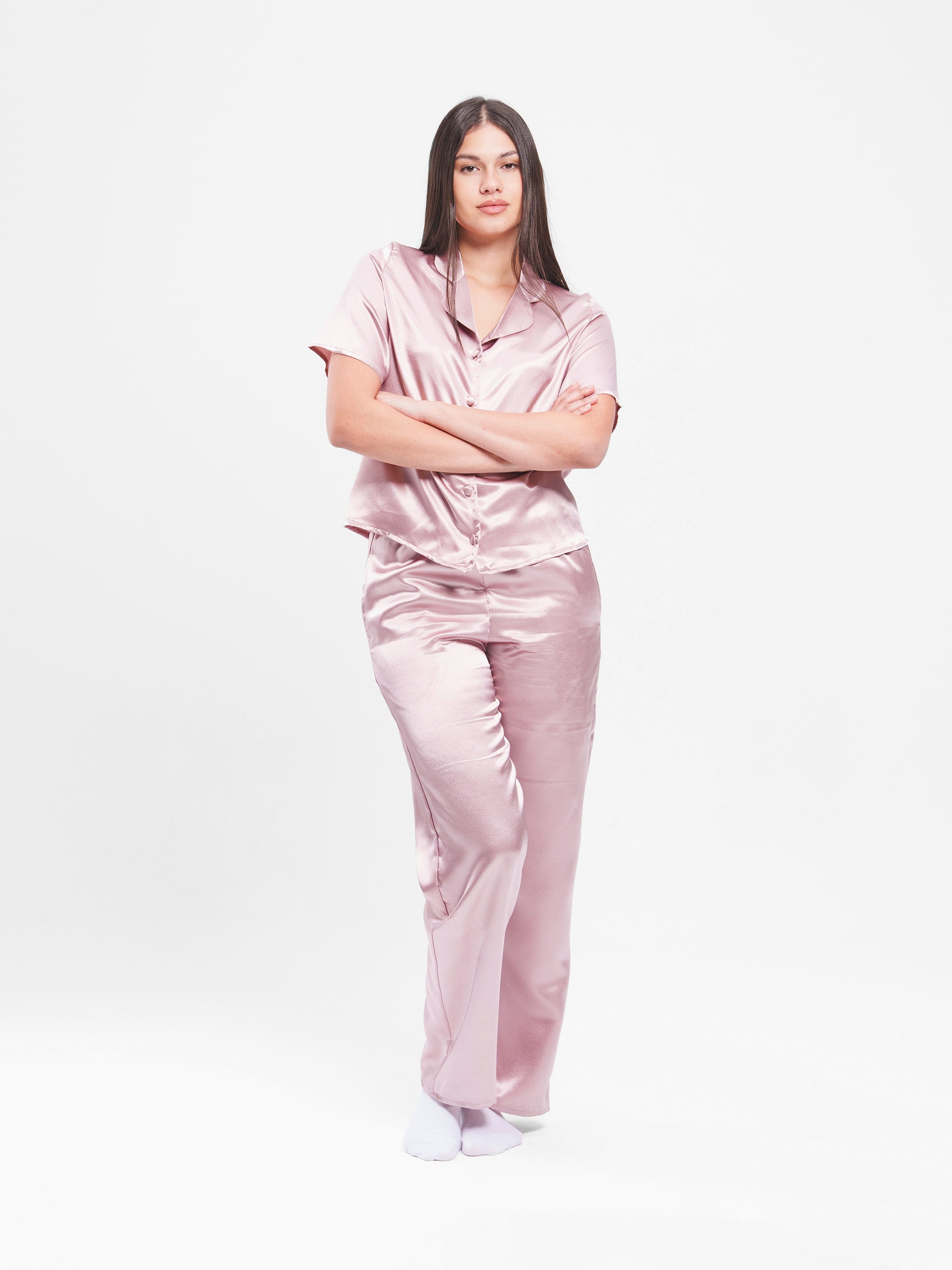 CASHMERE SATIN BUTTON UP SET