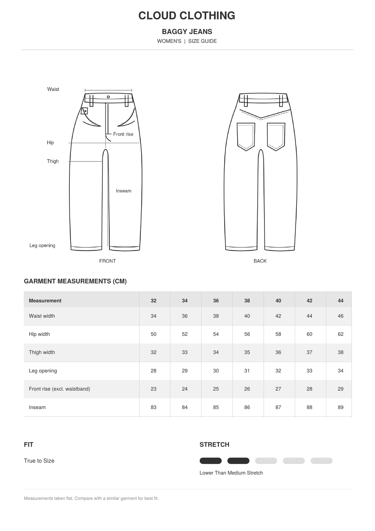 Baggy Jeans size guide