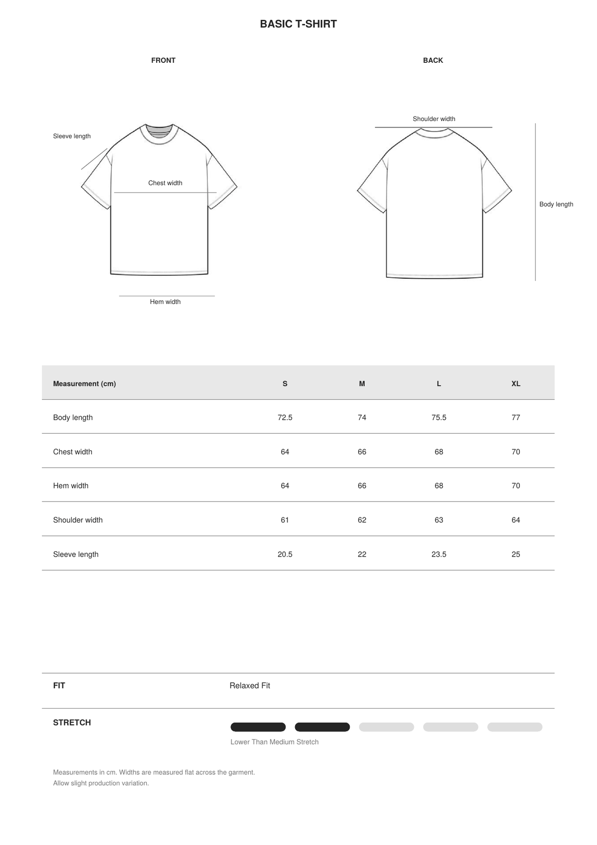 Basic T-Shirt size guide