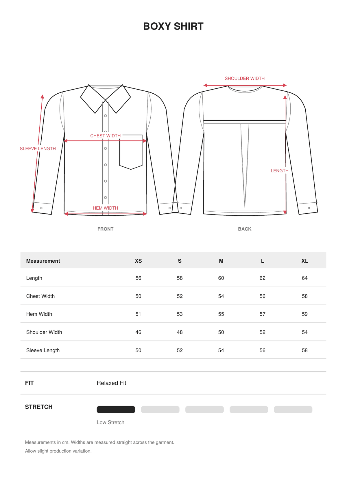 Boxy Shirt size guide